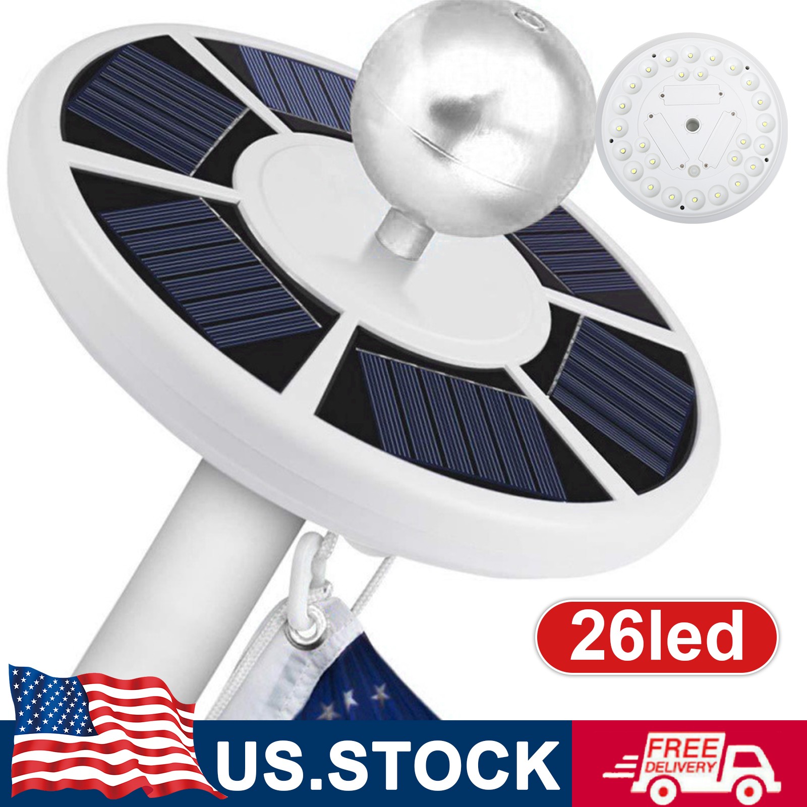26 LED Solar Powered Flag Pole Light Auto Active Super Bright Waterproof USA