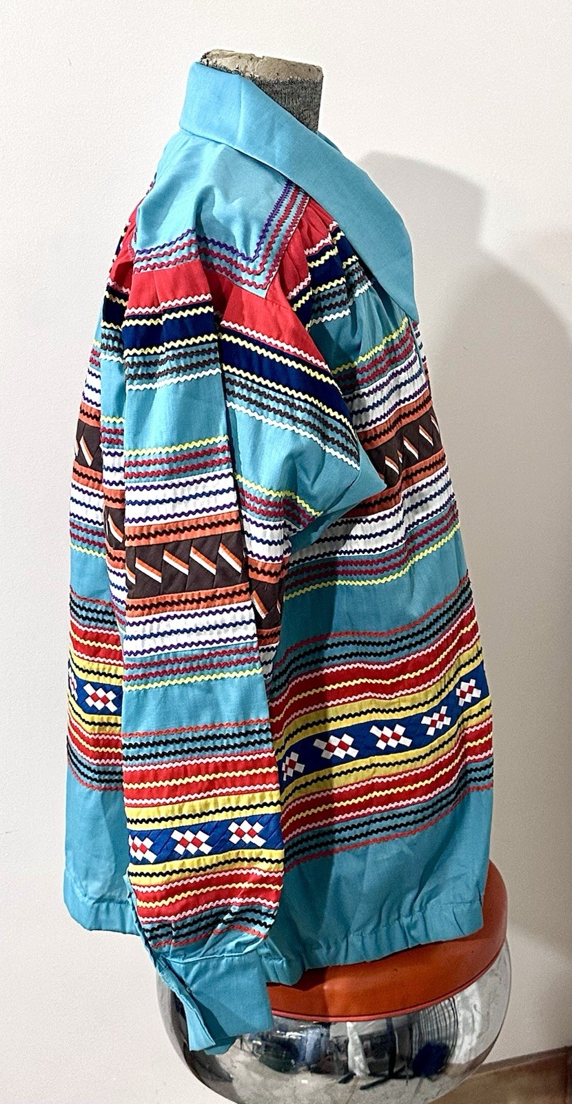 Vintage Seminole Indian Patchwork Shirt Jacket Ric Rac Native American Sz L
