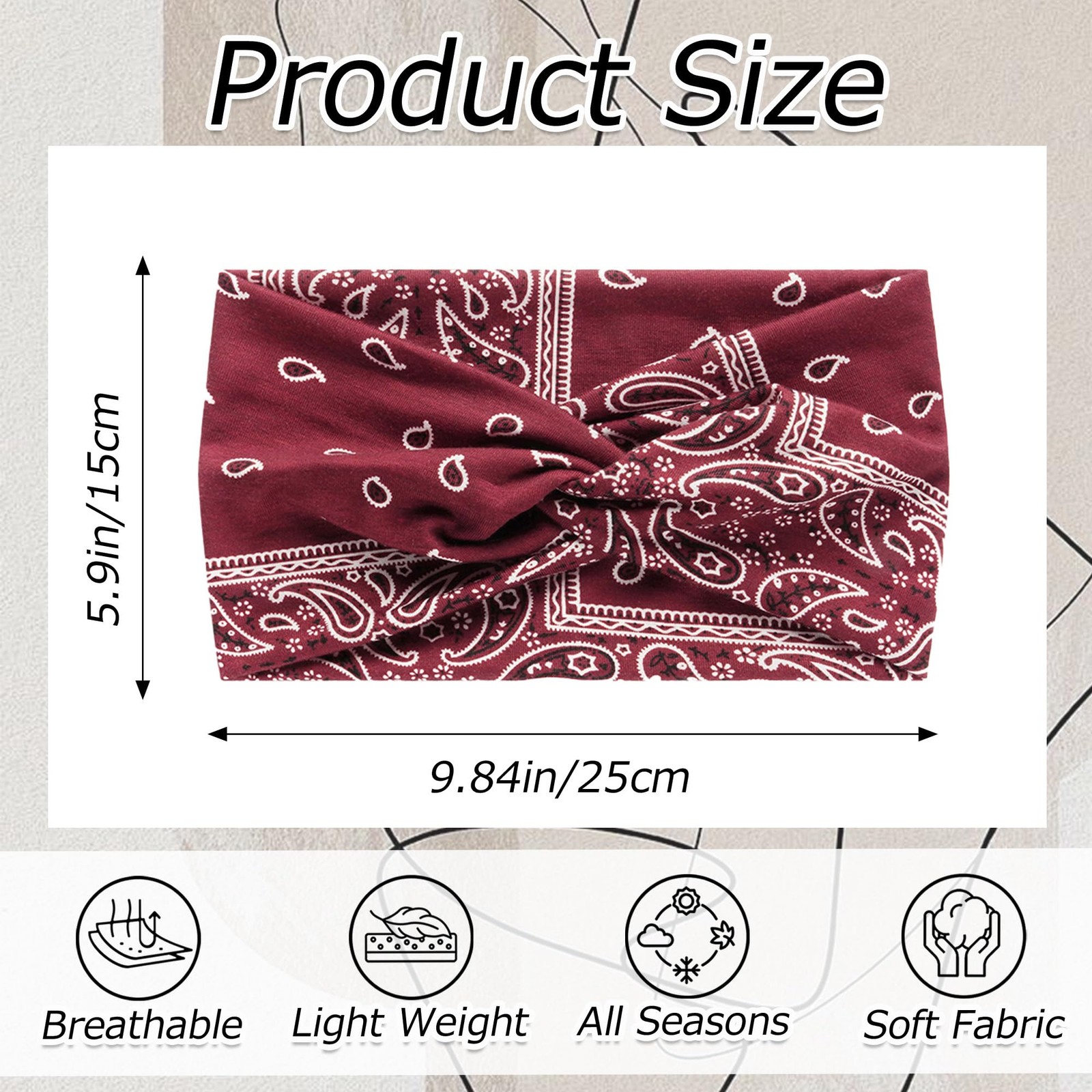 ZUYASEZ 4 Pack Wide Headbands for Women Paisley Twist Hair Bands Stretchy Cro...