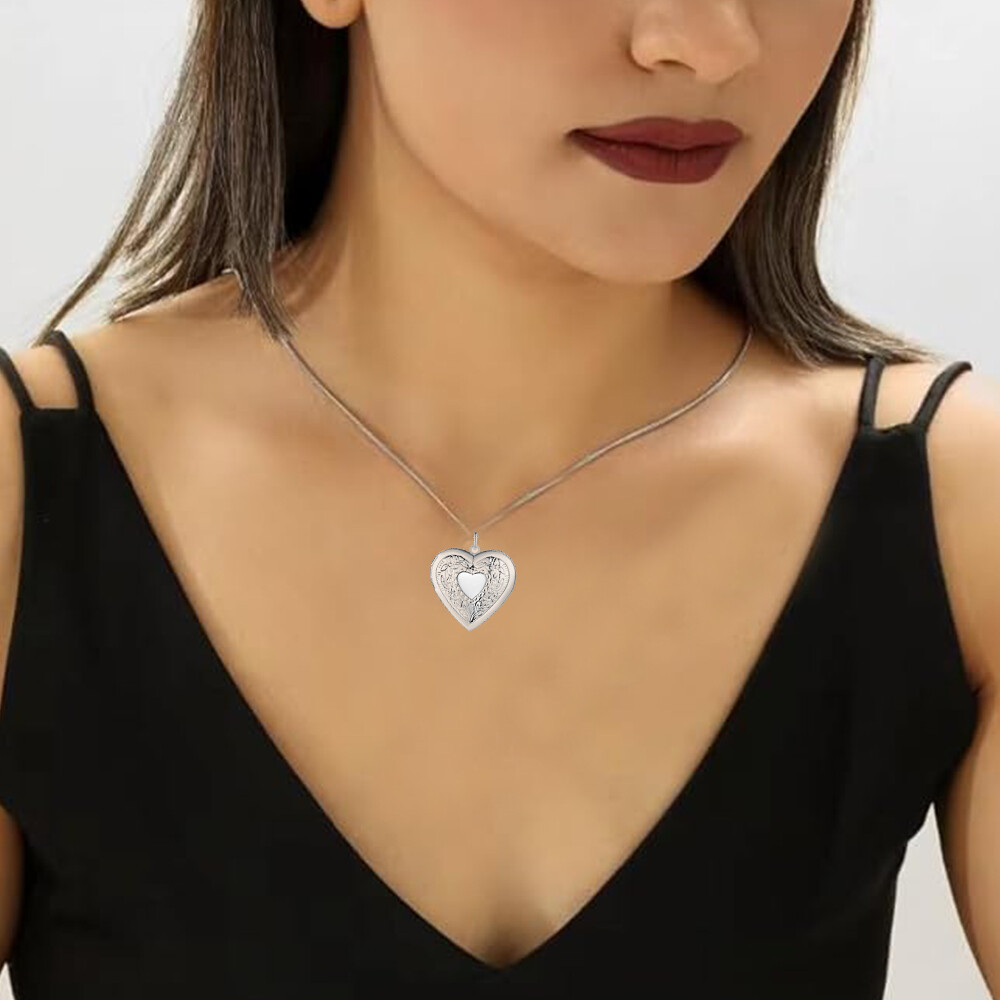 925 Sterling Silver Plated Heart Necklace, Locket Photo Picture Pendant 18" N1