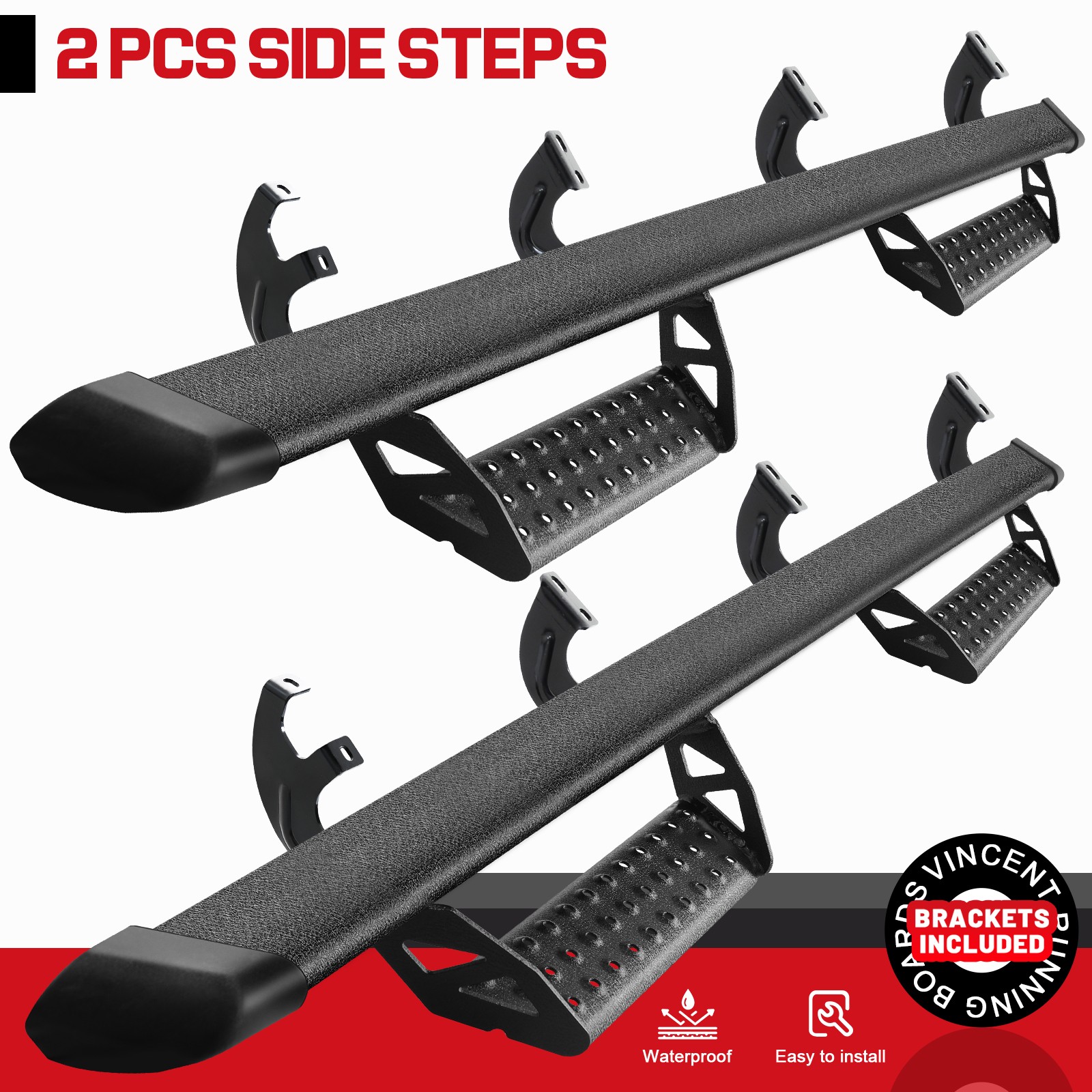 Truck Side Step BCTA For 07-21 Toyota Tundra Crew Max Drop Running Boards BLK