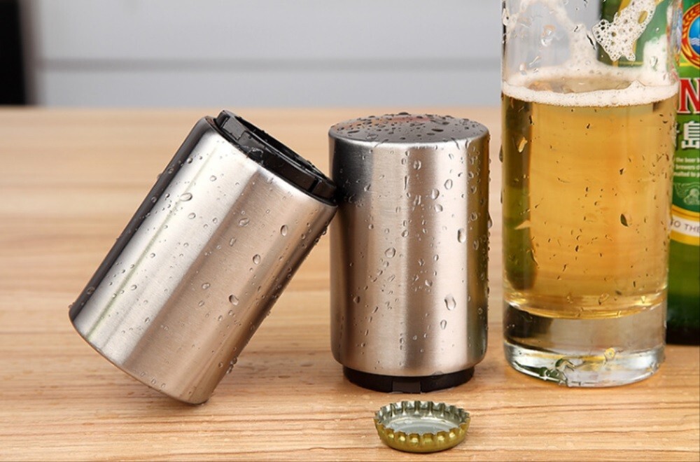 2-Pack Stainless Steel Automatic Beer Soda Bottle Opener - Easy Push Down Cap