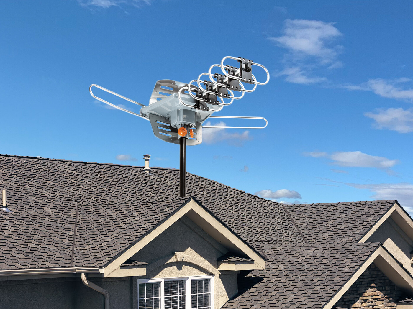 Outdoor Antenna 150 Mile 360 Degree Rotation OTA Amplified HDTV Antenna for 2TVs