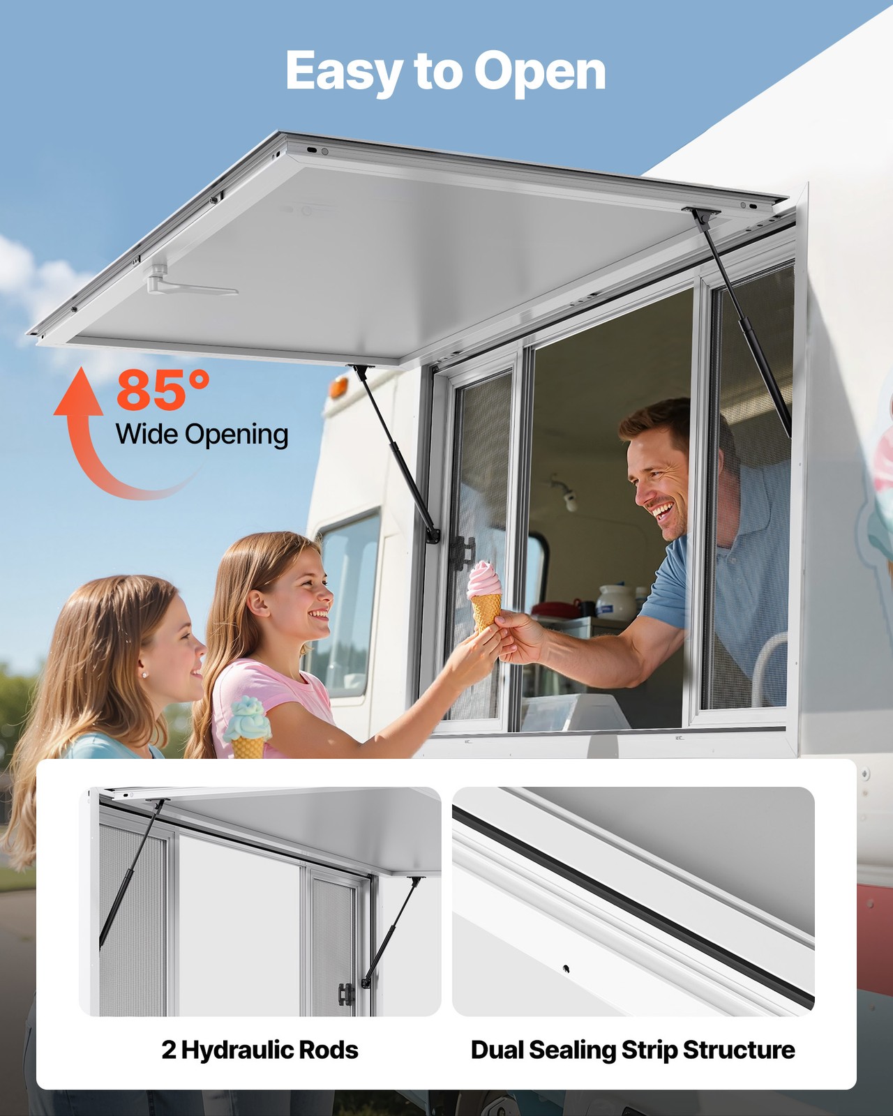VEVOR 60x36in Concession Stand Serving Window Food Truck Service Awning Aluminum