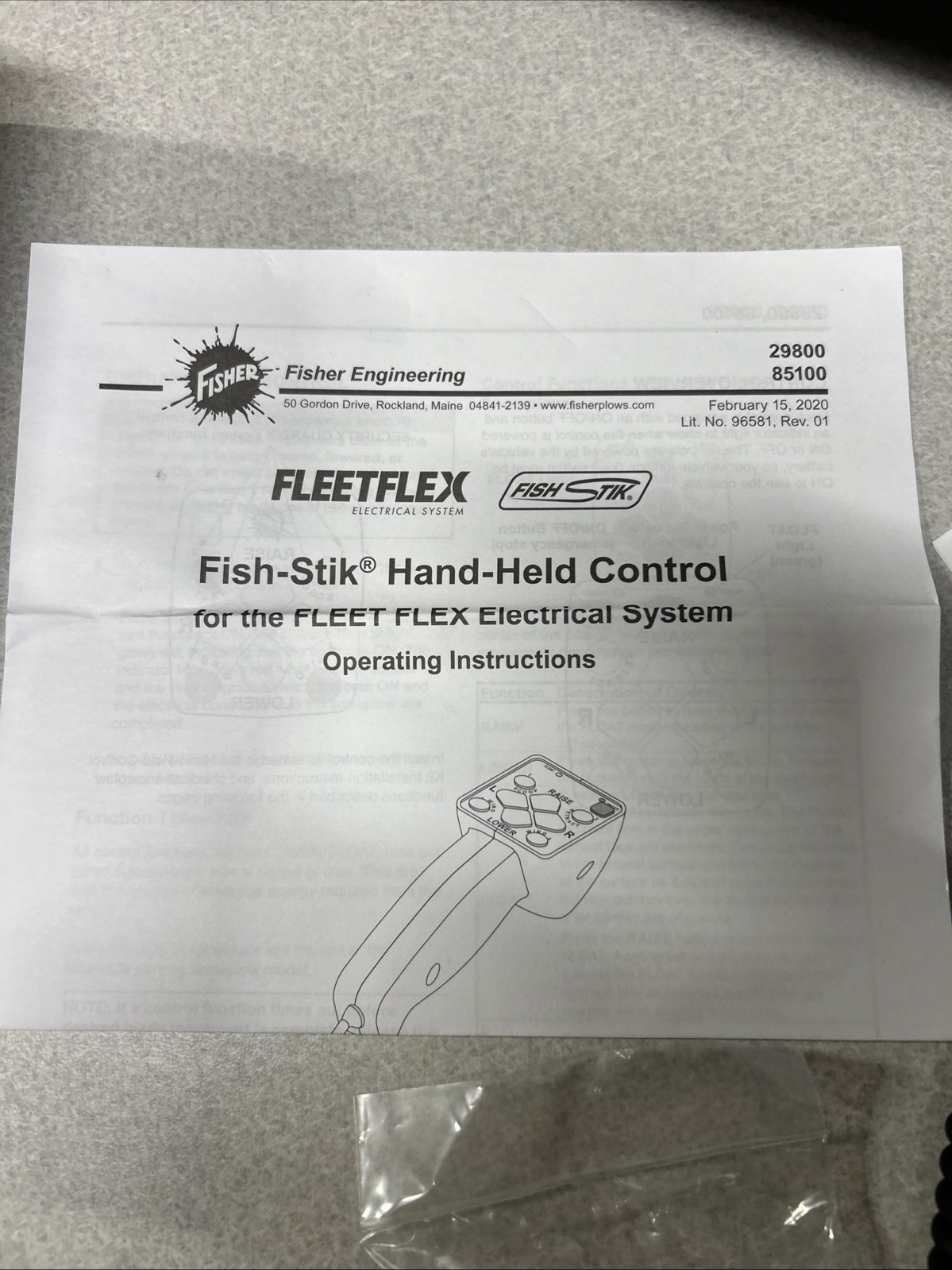 FISHER ENGINEERING CONTROL. FISHER V PLOW HANDHELD FE CONTROLLER 85100