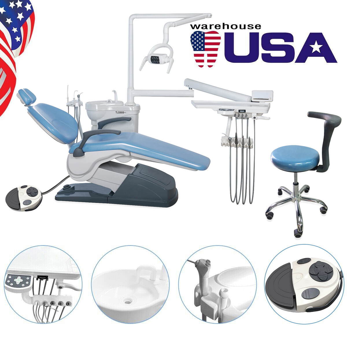 Dental Unit Chair Computer Controlled Motor Hard Leather +LED Oral Lamp +Stool