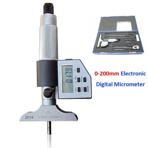 0-8" Digital Electronic Depth Micrometer Set 0-200mm Gauge Carbide LCD Display