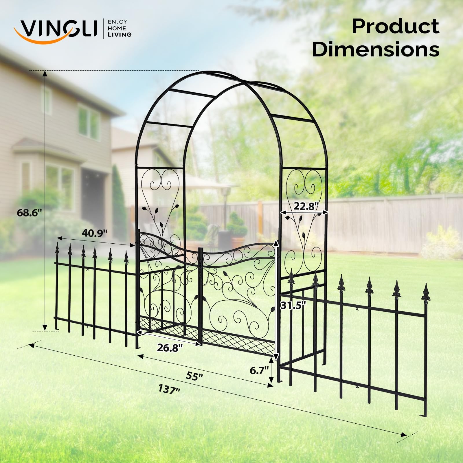 Garden Arbor Arch Pergola with Gate Fence for Wedding Plant Trellis Christmas
