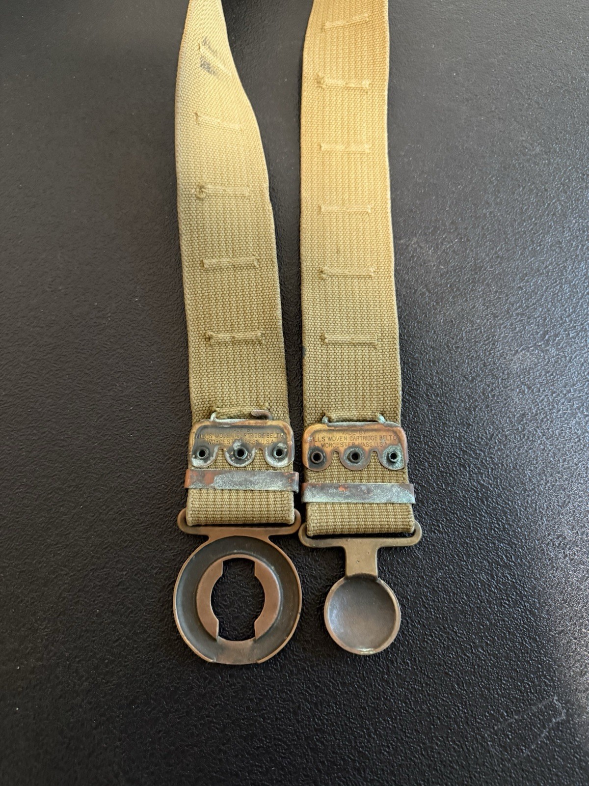 PRE-WWI US Army M1910 Mills Canvas Garrison Belt w/US Buckle, Interlocking