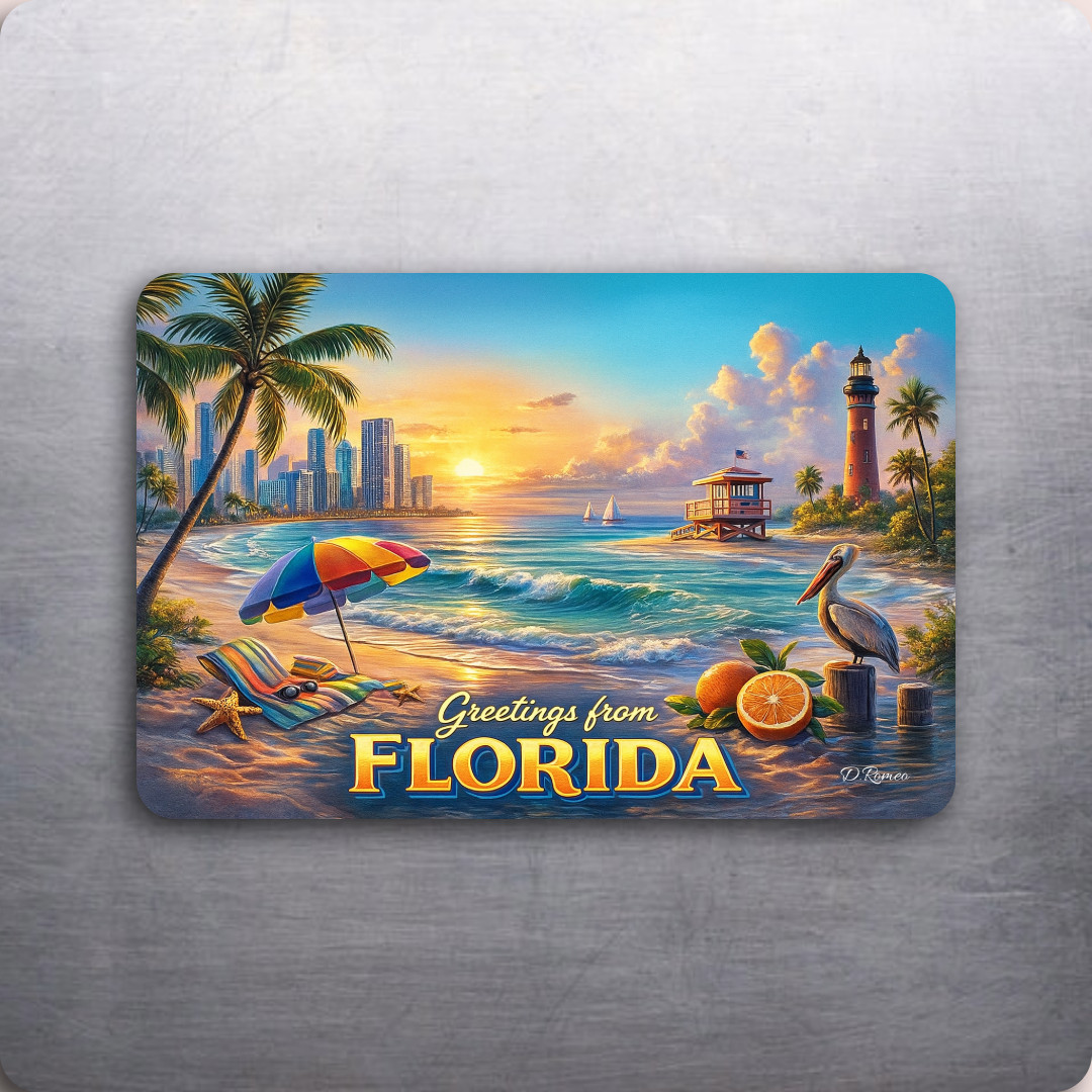 3x2 Greetings From Florida Beach Palm Trees State Refrigerator Magnet (D.Romeo)