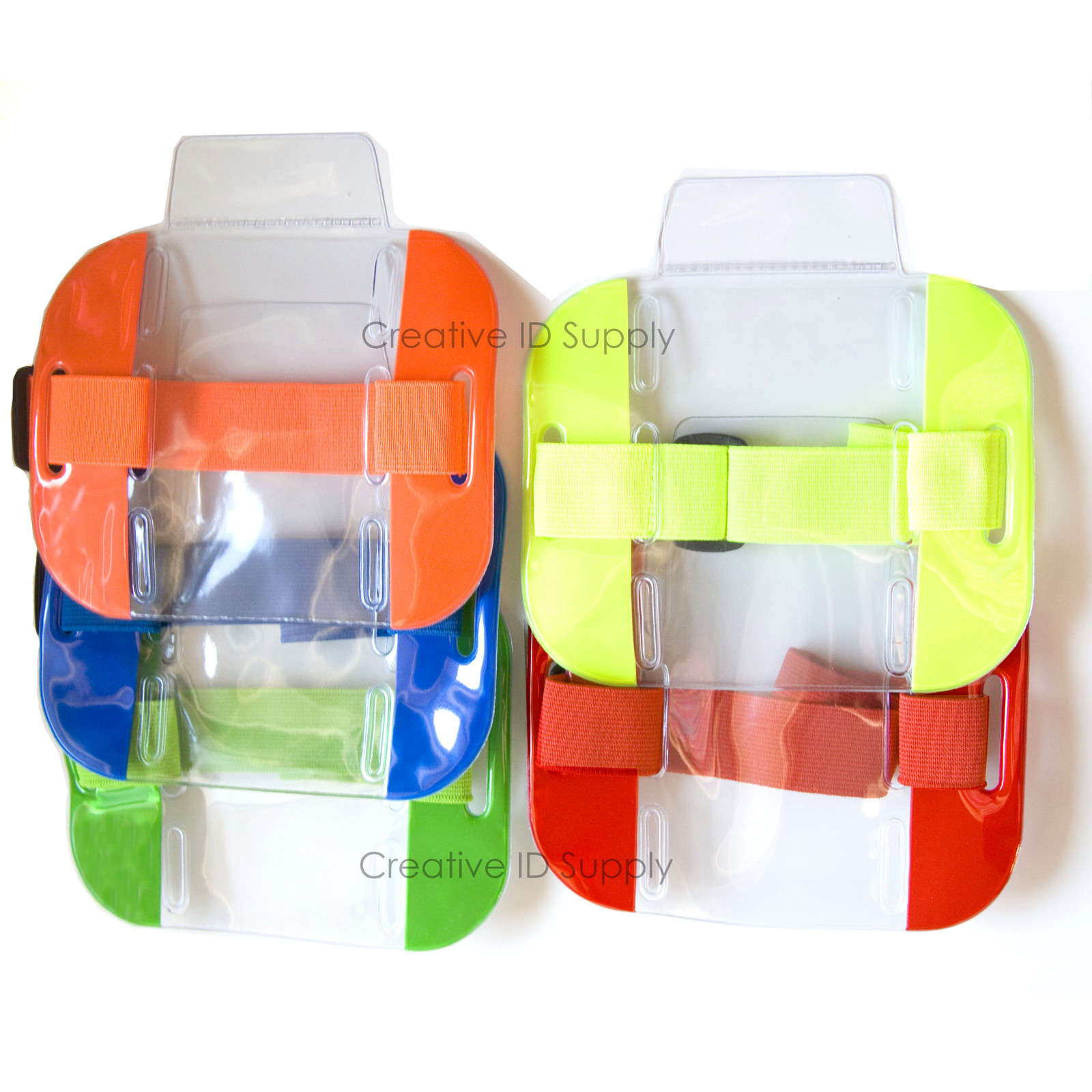 High Quality Reflective Arm Band Photo ID Badge Holder Vertical w/ Elastic Band