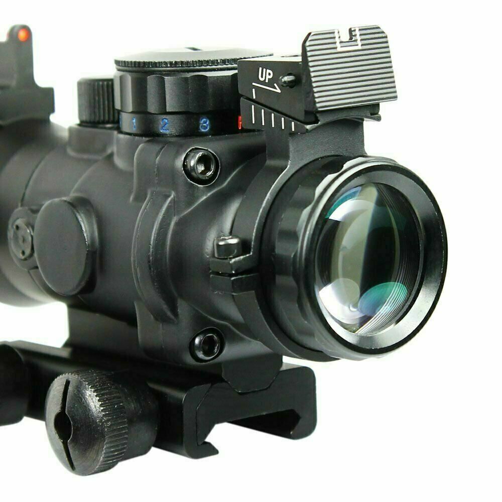 Tri-illuminated 4X32 RGB Prismatic BDC Recticle Rifle Scope &Fiber Optic Sight