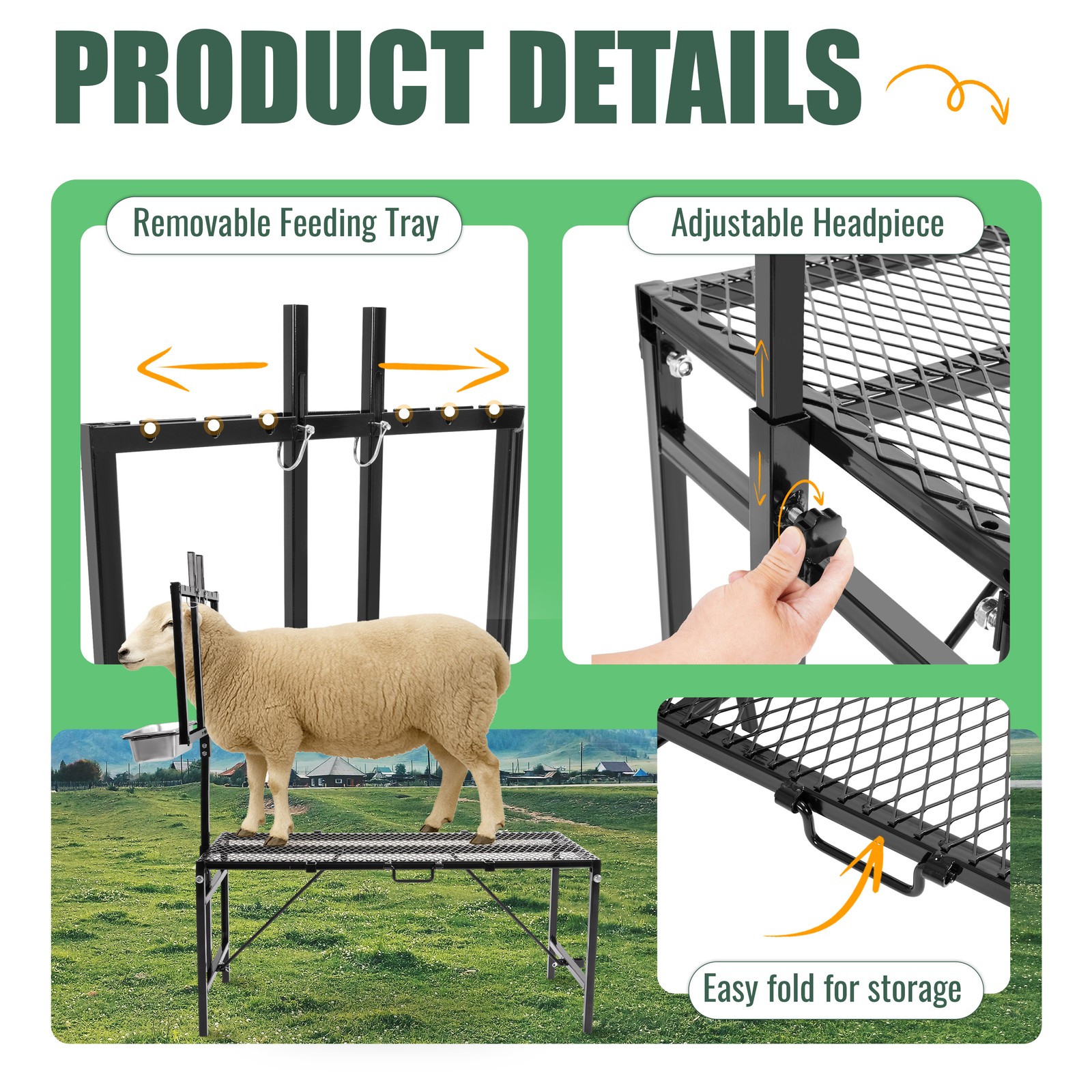 New Black Livestock Feeder Horned Milking Stand Adjustable For Goats & Sheep