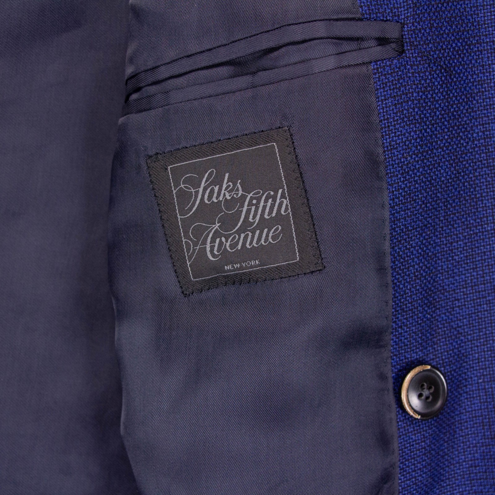 Saks Fifth Ave Silklight Mens 44R Blue Wool Silk Blend Double Breasted Blazer