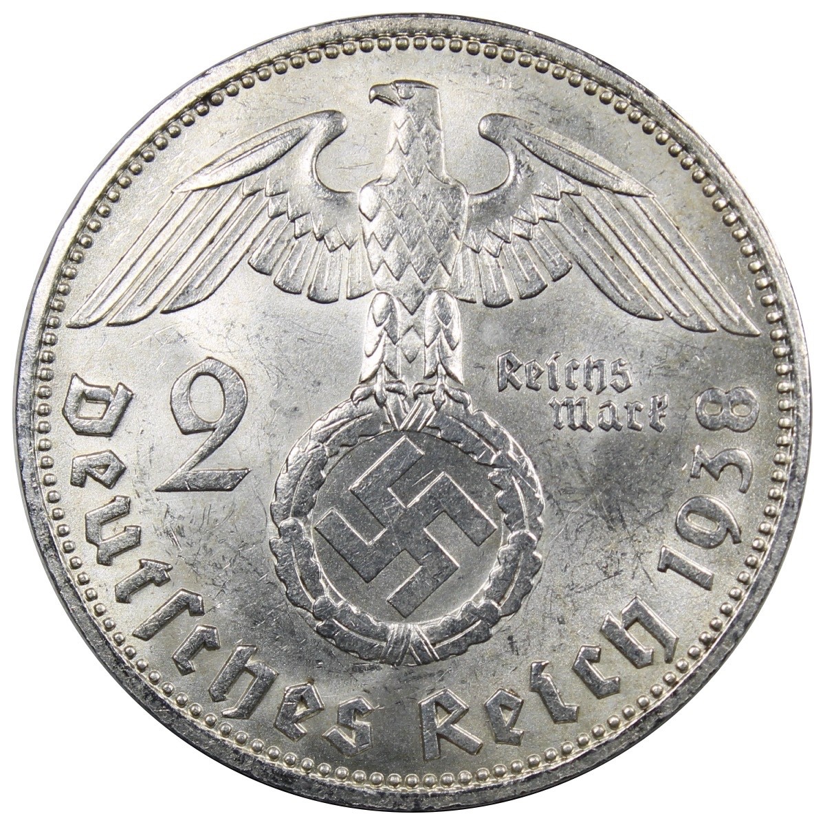 1936 German 2 Mark Third Reich Circulated AU+ Details Cleaned A2190 STOCK