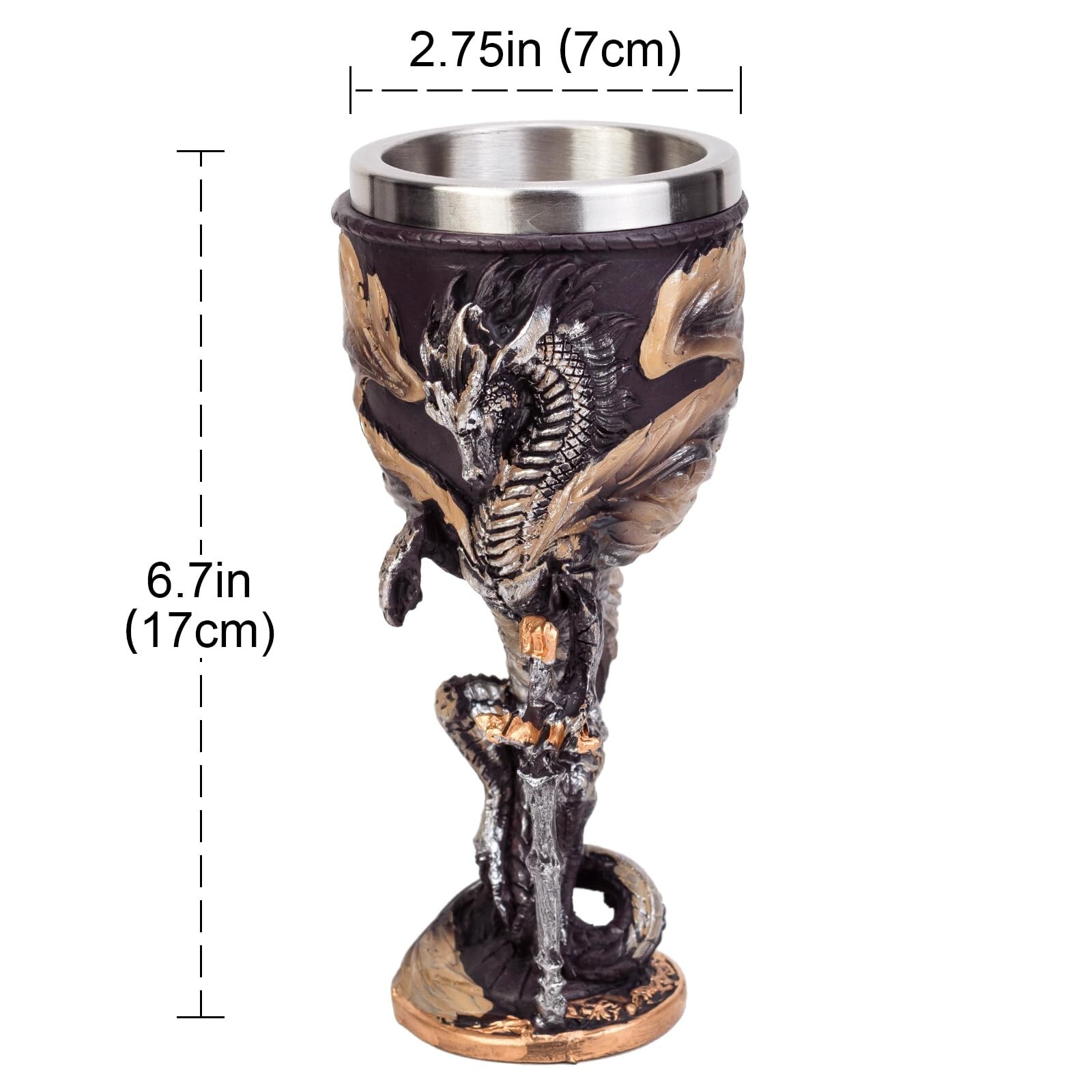 Medieval Flame Dragon Holding Sword Goblet Resin Wine Cup with Stainless Stee...