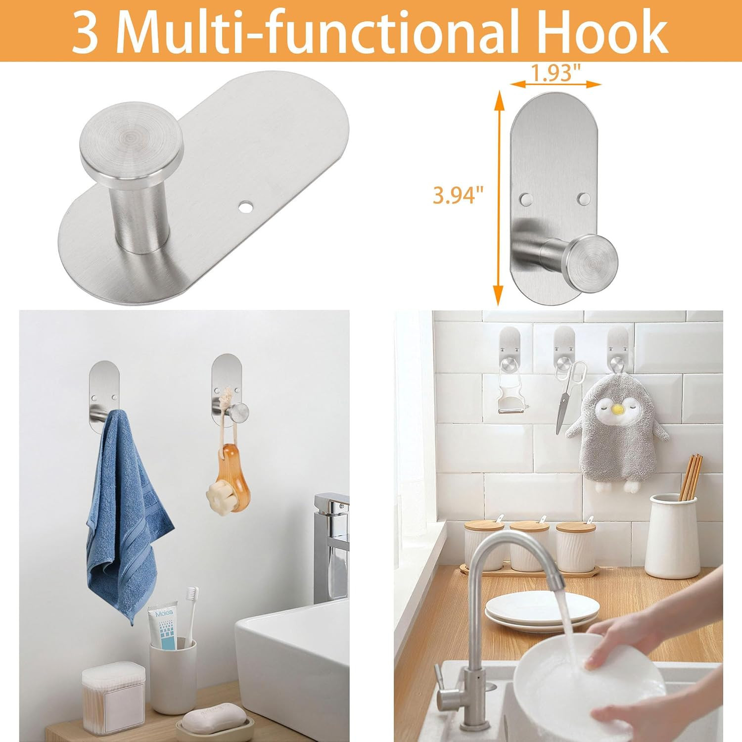 5 Pieces Wall Mounted or Self Adhesive Towel Bar Set, Stainless Steel Bathroom H