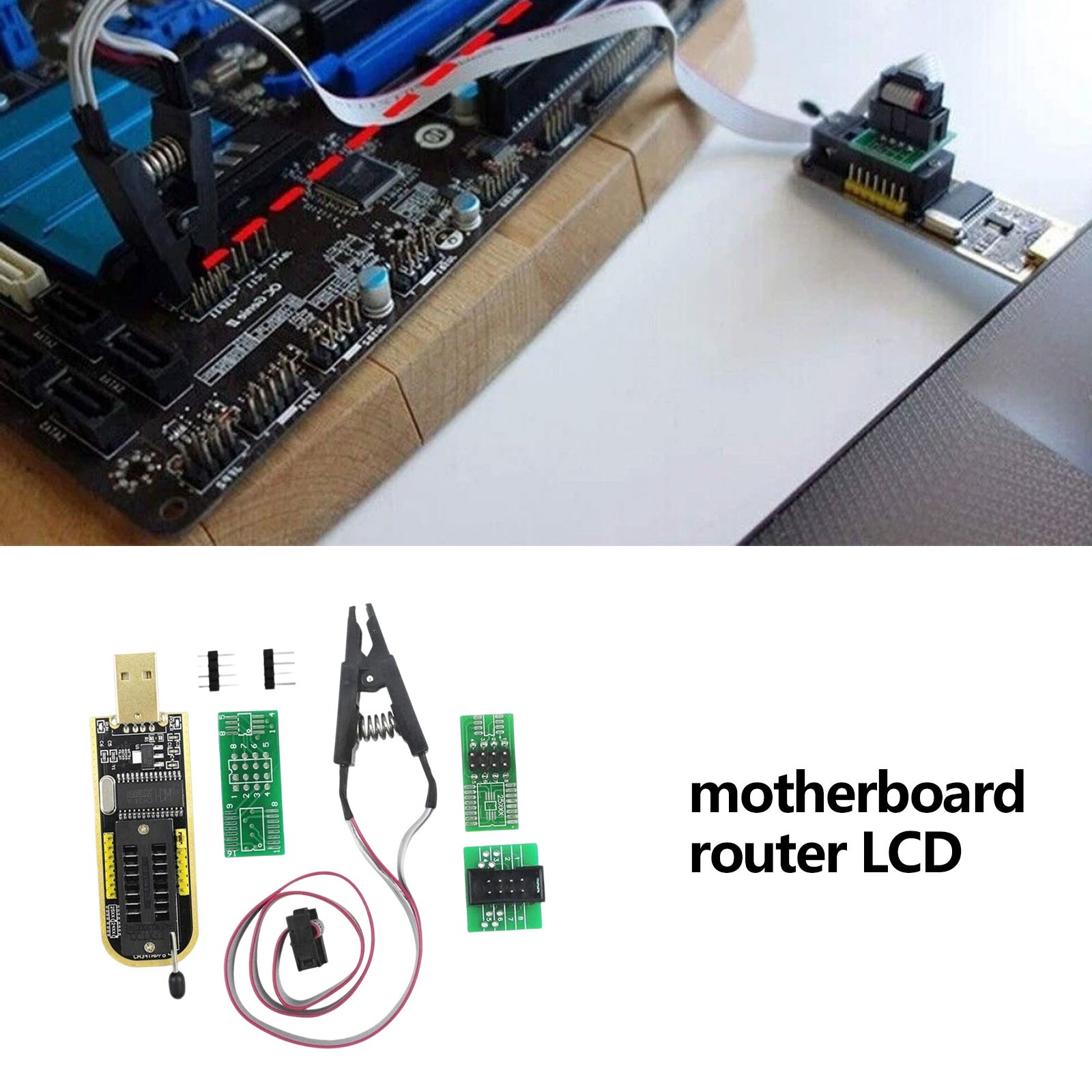 CH341A SOIC8 SOP8 Flash Chip EEPROM Programmer IC BIOS Test Clips 24 25 SeriesFc