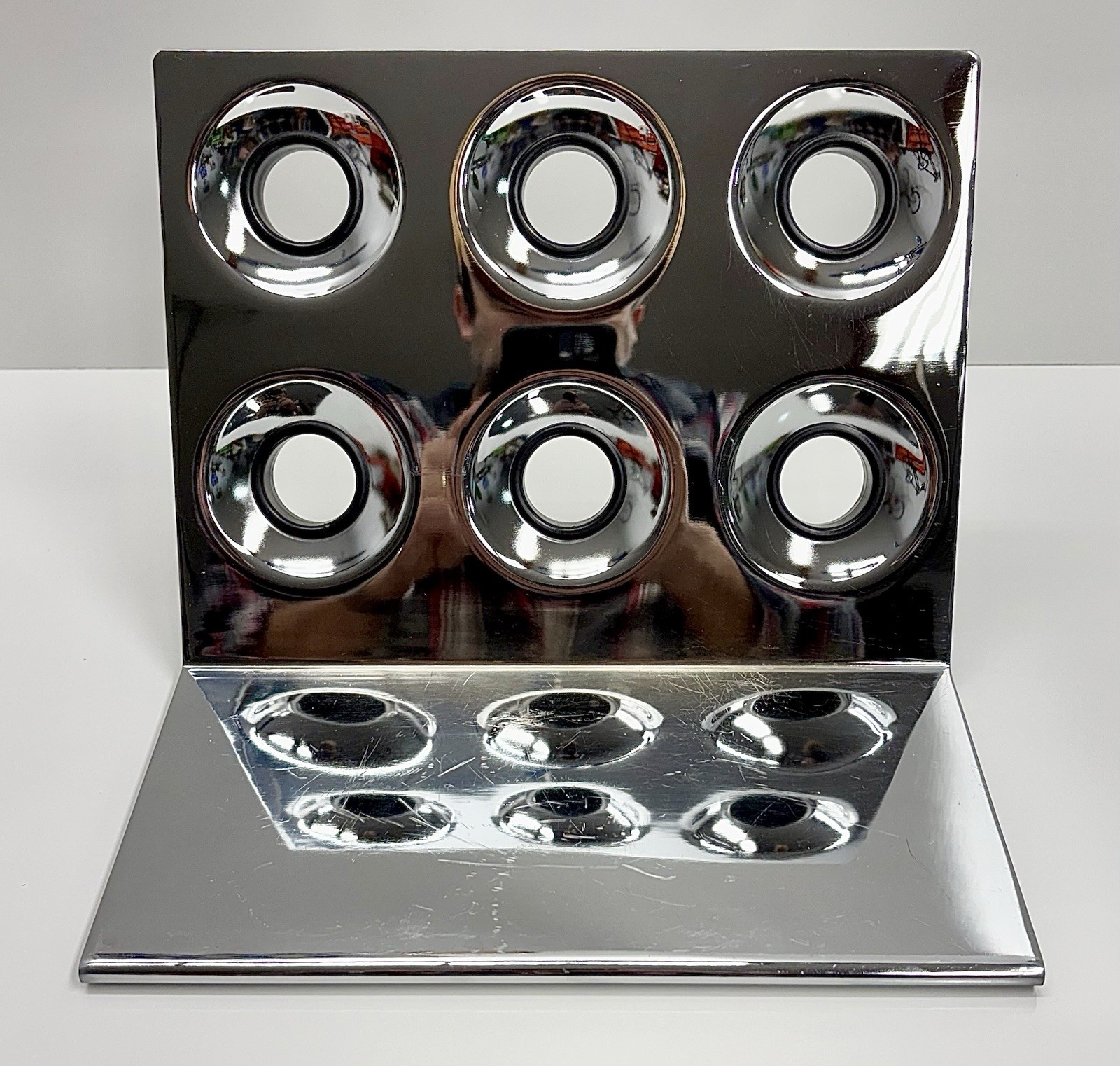 Vintage Mid Century 1960s 70s Geometric Free Floating Chrome Wine Rack Holder