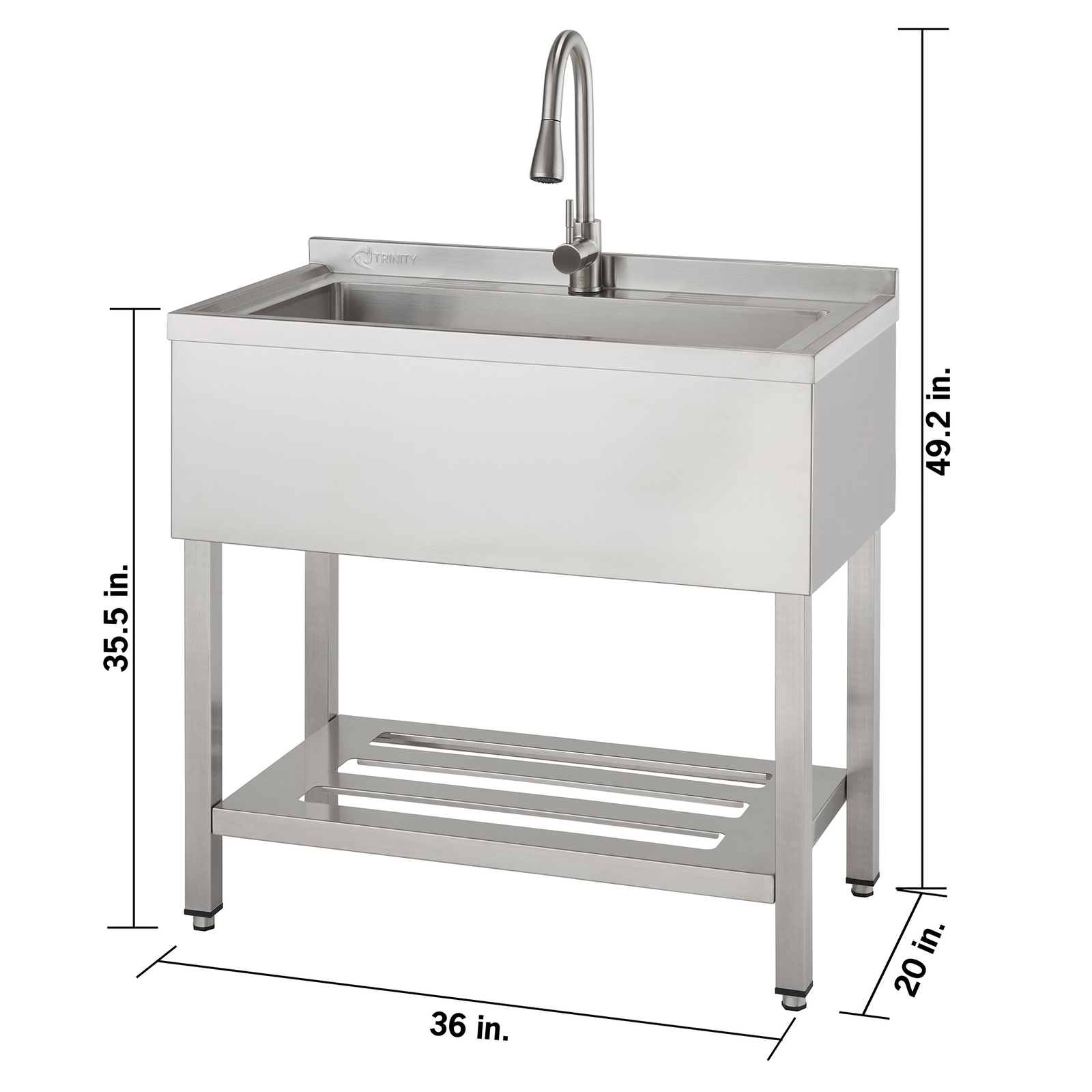 TRINITY 30" X 14" Stainless Steel Utility Sink, Pull-Out Faucet, Garage, Laundry