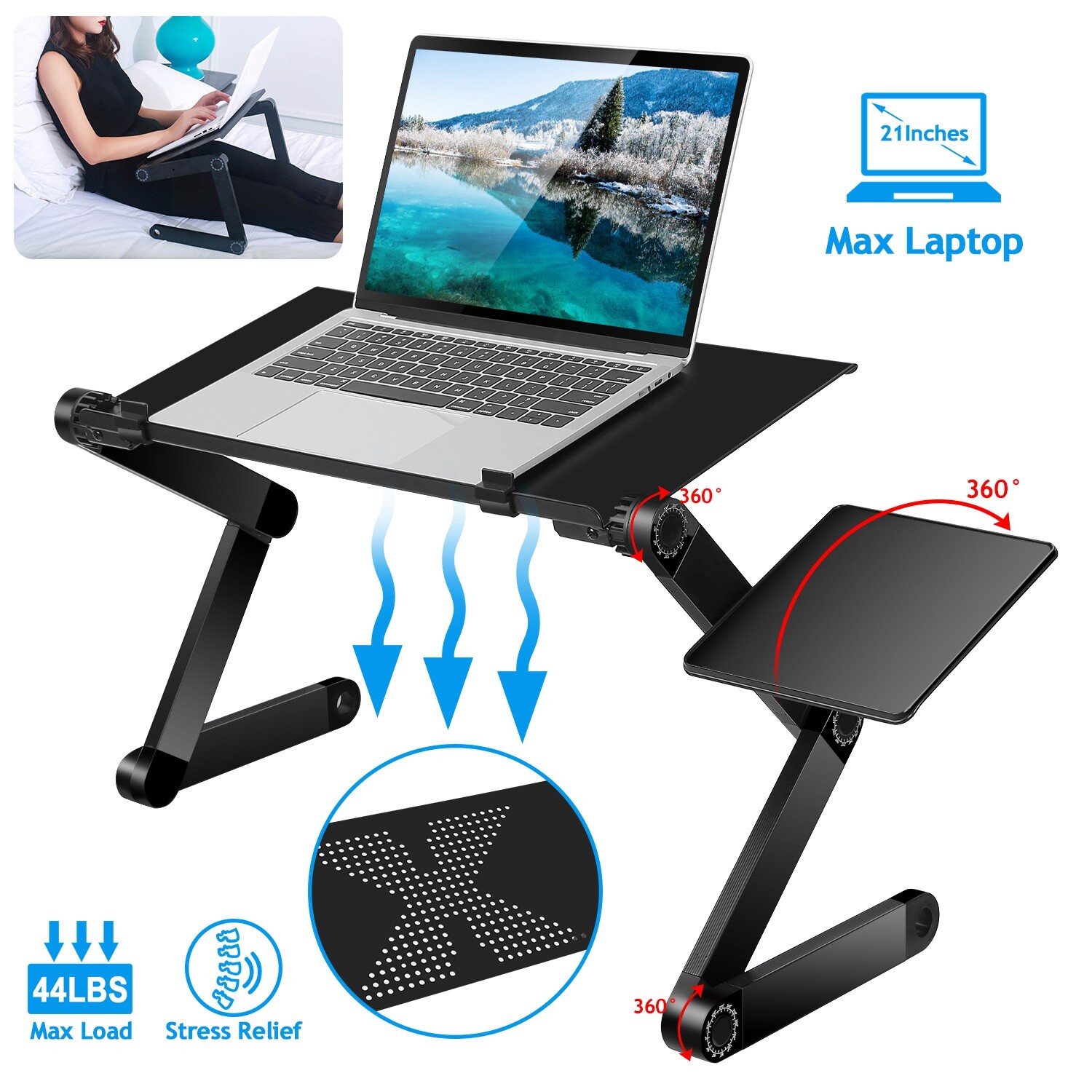 360° Adjustable Laptop Table Stand Lap Sofa Bed Tray Foldable PC Notebook Desk