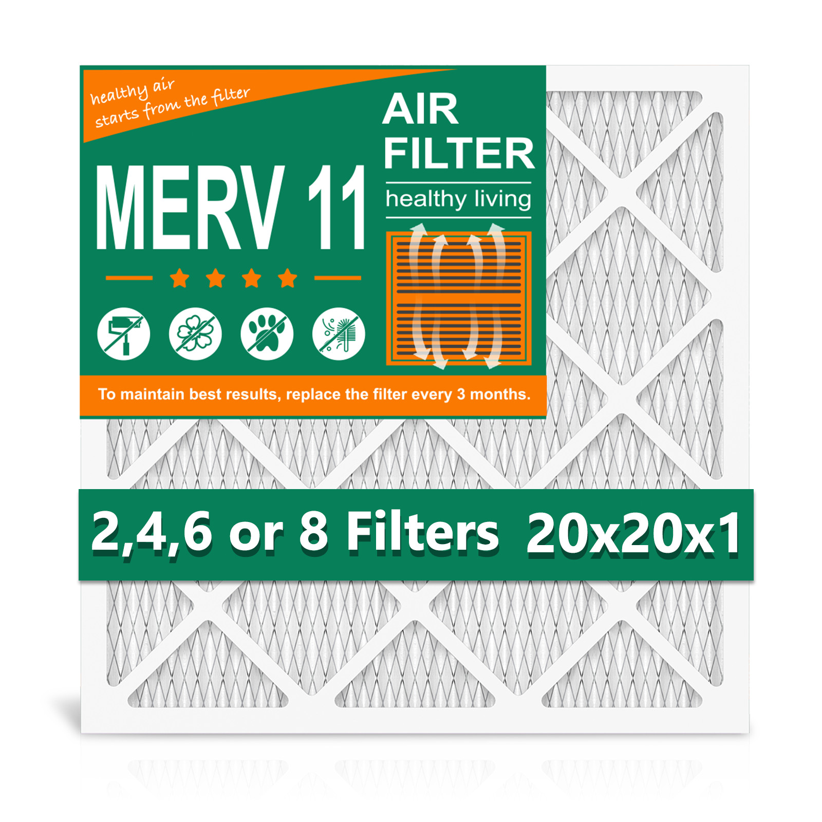 20x20x1 Pleated Air Filters, Replacement for HVAC AC Furnace (MERV 11)
