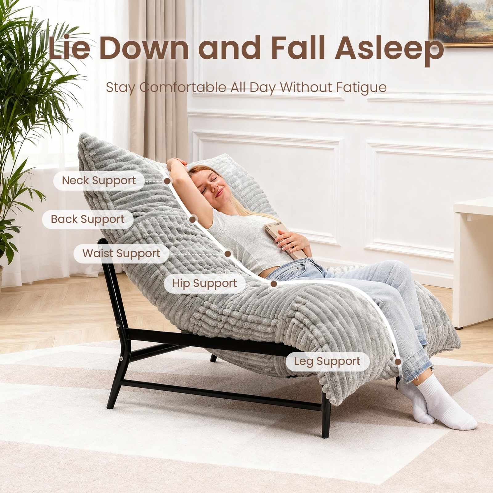 Bean Bag Chair Giant Lounge Chair with Metal Base for Living Room Lazy Sofa Bed