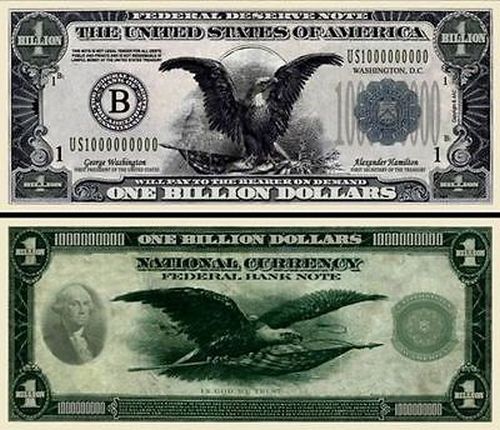 Vintage-Style Eagle Billion Dollar Bill Funny Money Novelty Note + FREE SLEEVE
