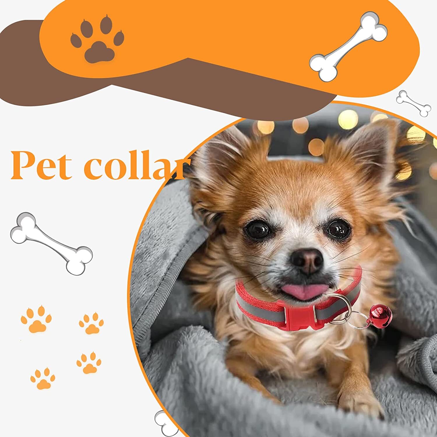 5PCS Reflective Nylon Collar With Bell Cat kitten Small Dog Puppy Pet Adjustable