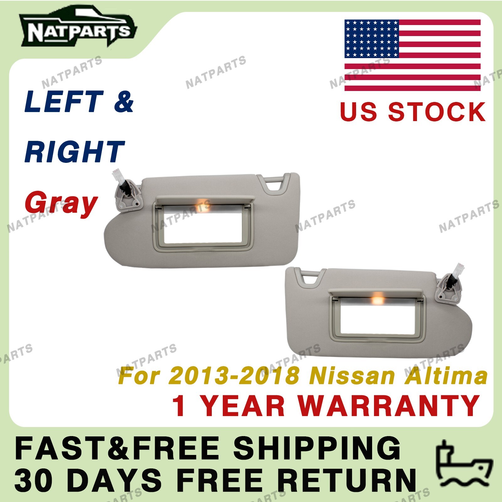 Pair Gray Side Sun Visor W/ Lights fits for 2013-2018 Nissan Altima 96401-3TA2A