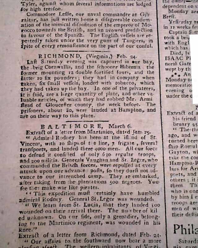 AMERICAN REVOLUTIONARY WAR Benedict Arnold John Andre Cowpens SC 1781 Newspaper