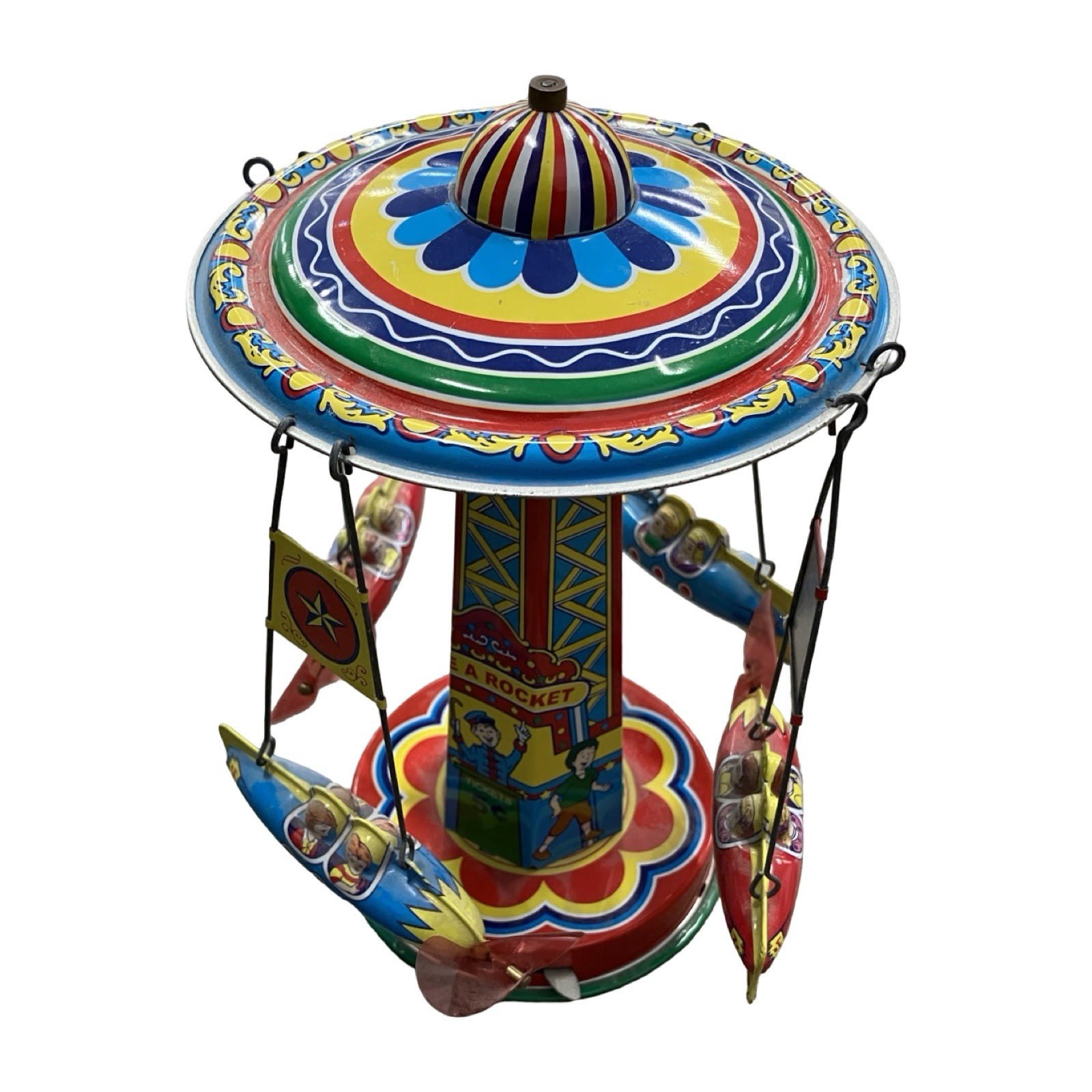 Schylling Retro Tin Type Rotating Ride A Rocket 2010 Interactive Toy - WORKS