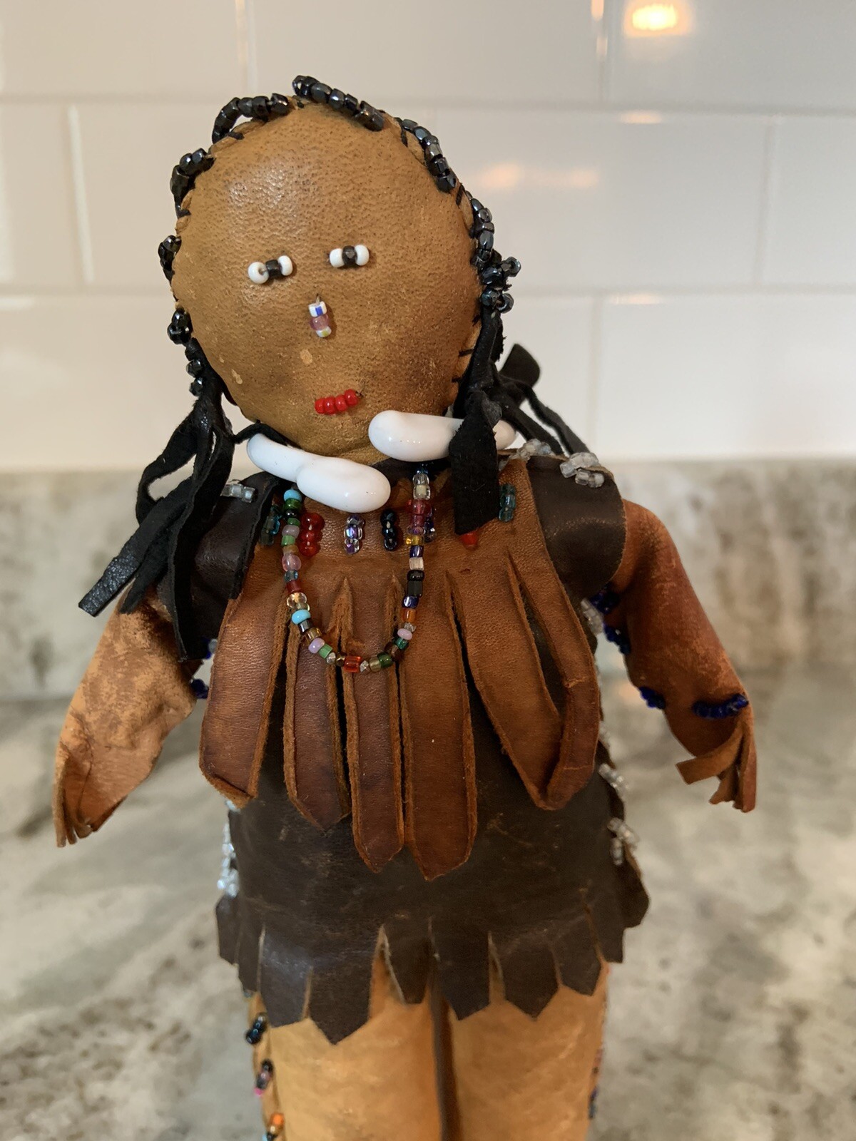 1900-1920 AMERICAN NAVAJO INDIAN HANDMADE 7-1/2” RAG DOLL DEERSKIN + BEADWORK