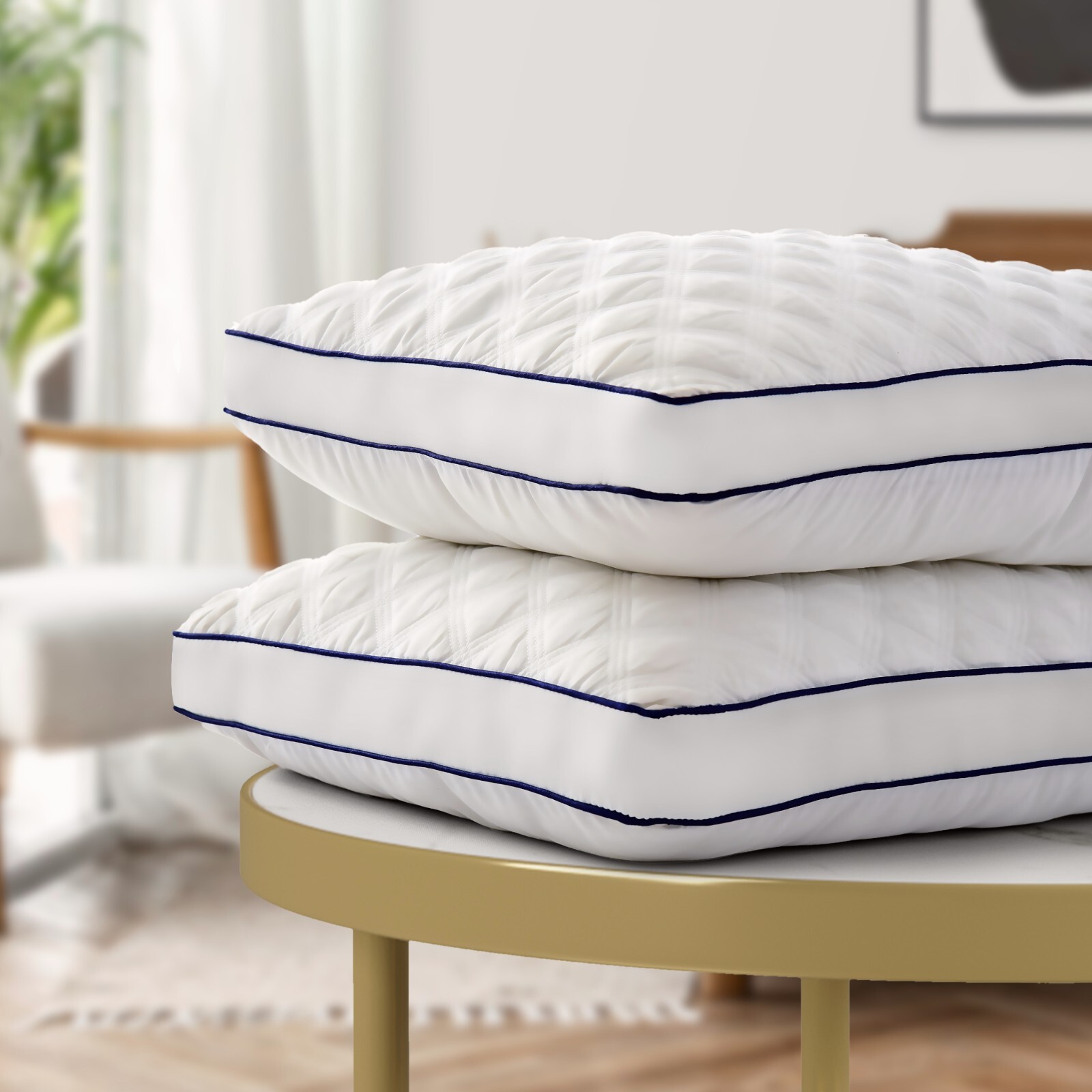 Pack of 2 Bed Pillows Quilted Hotel Quality Down Alternative Gusseted Pillow