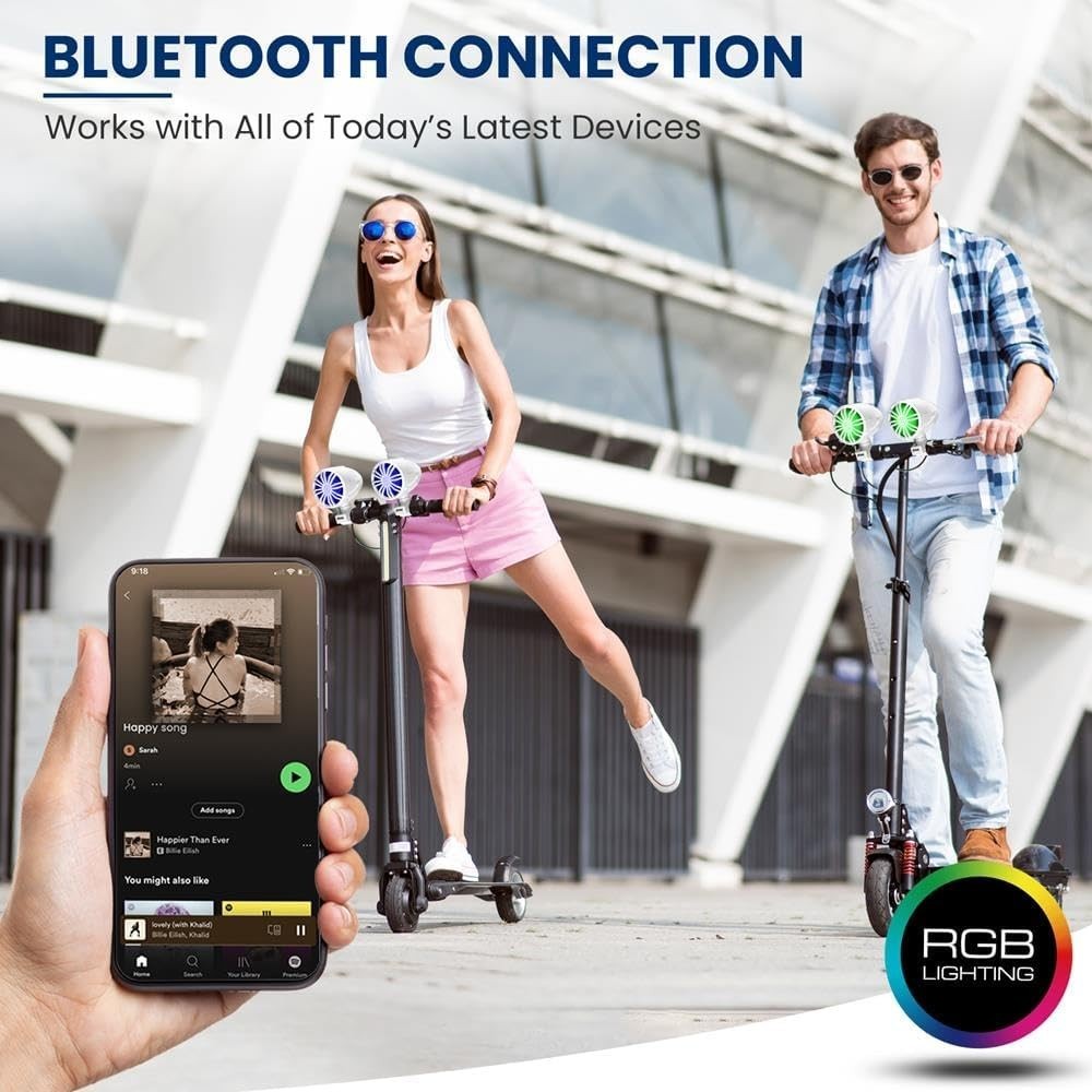 Pyle Bluetooth Waterproof Off-Road Speakers - 3.5” 40W Marine Grade w/RGB Light