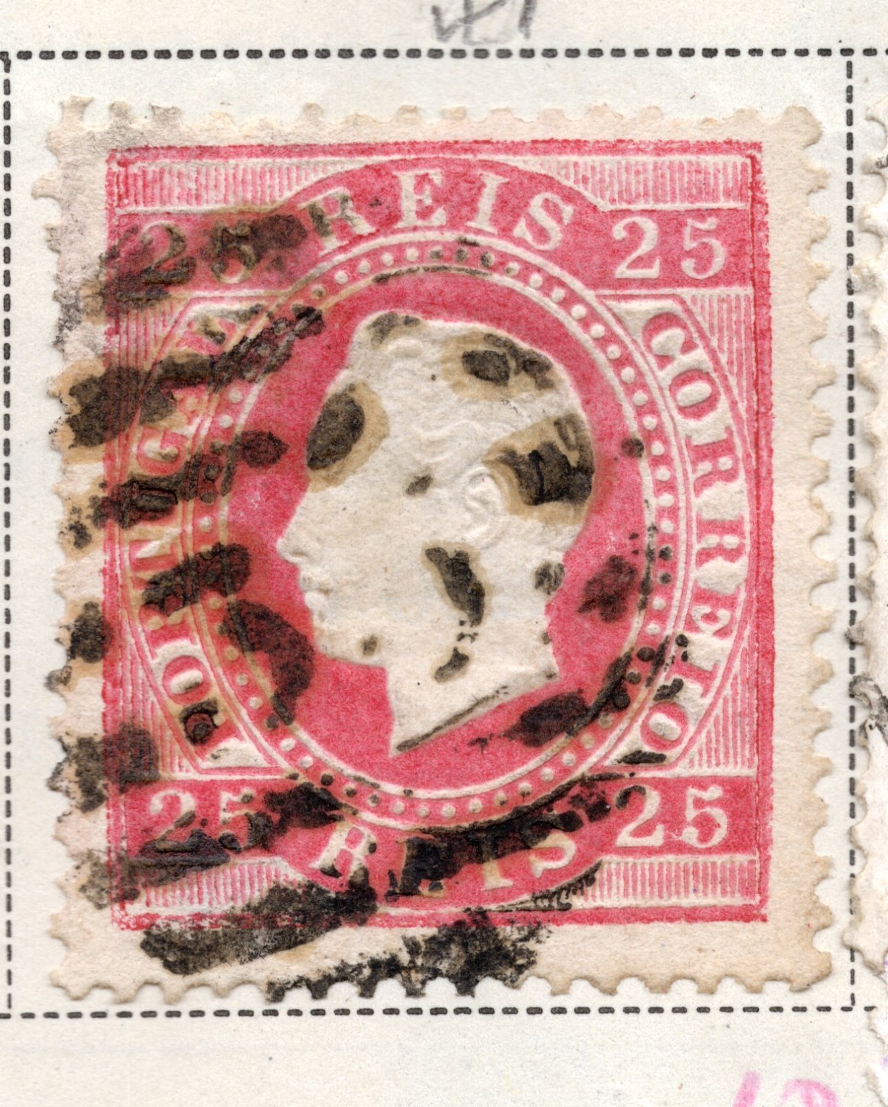Portugal 1870-84 King Luiz 25 Reis rose Used VLH Scott Cat# 41