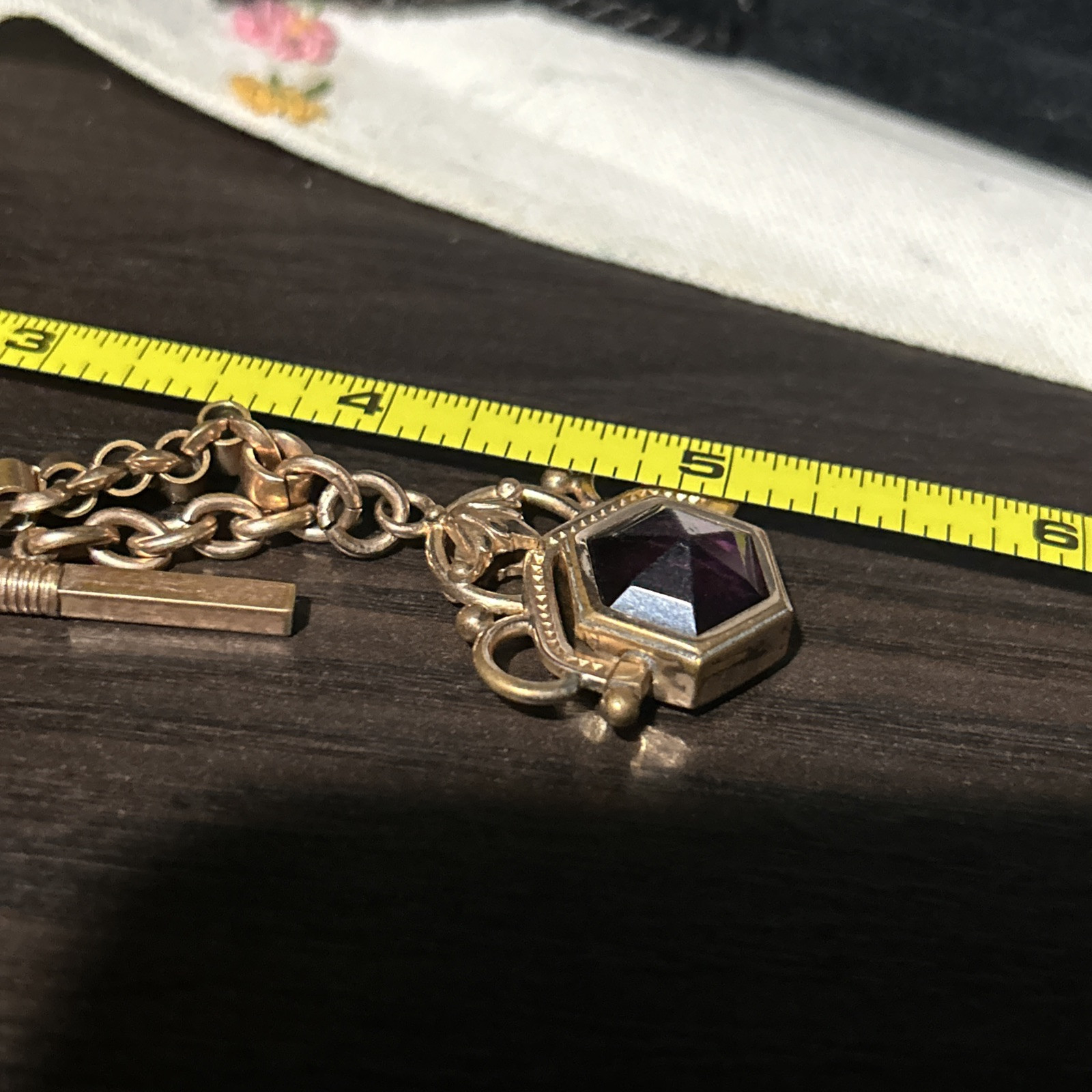 Victorian Rose Gold Fill Purple Watch Fob Spinner Book Link Chain Large Ring