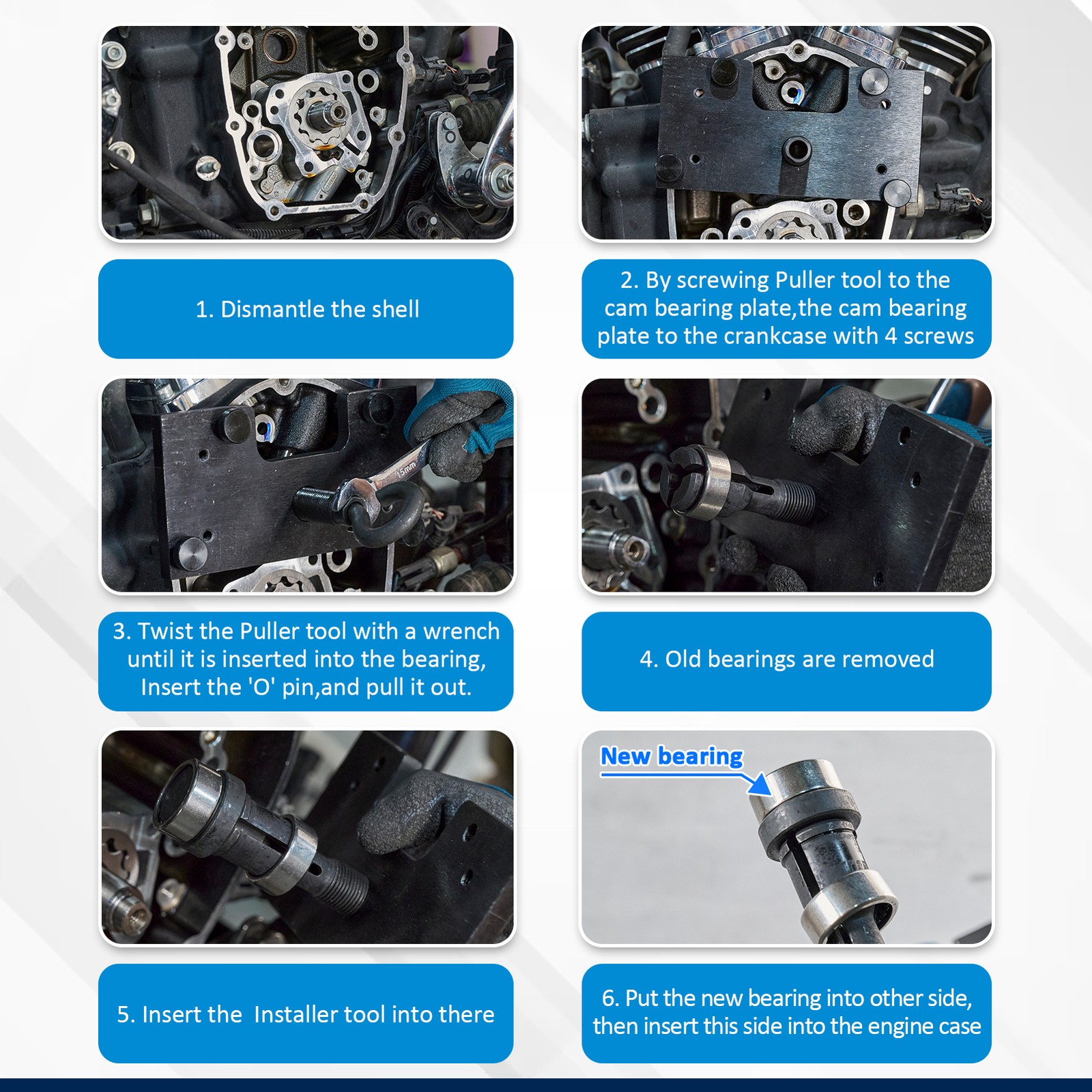 Black Inner Cam Bearing Installer & Puller w/Toolbox For Harley Davidson M8 17+