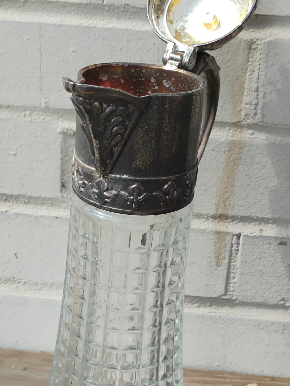 Antique Victorian Style Italian Crystal/Silverplate Decanter Claret Jug Pitcher