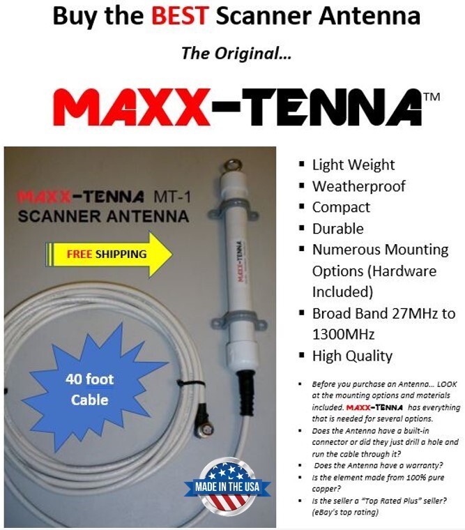 MAXX-TENNA Scanner Antenna & 40' cable for Uniden HomePatrol - FREE ship