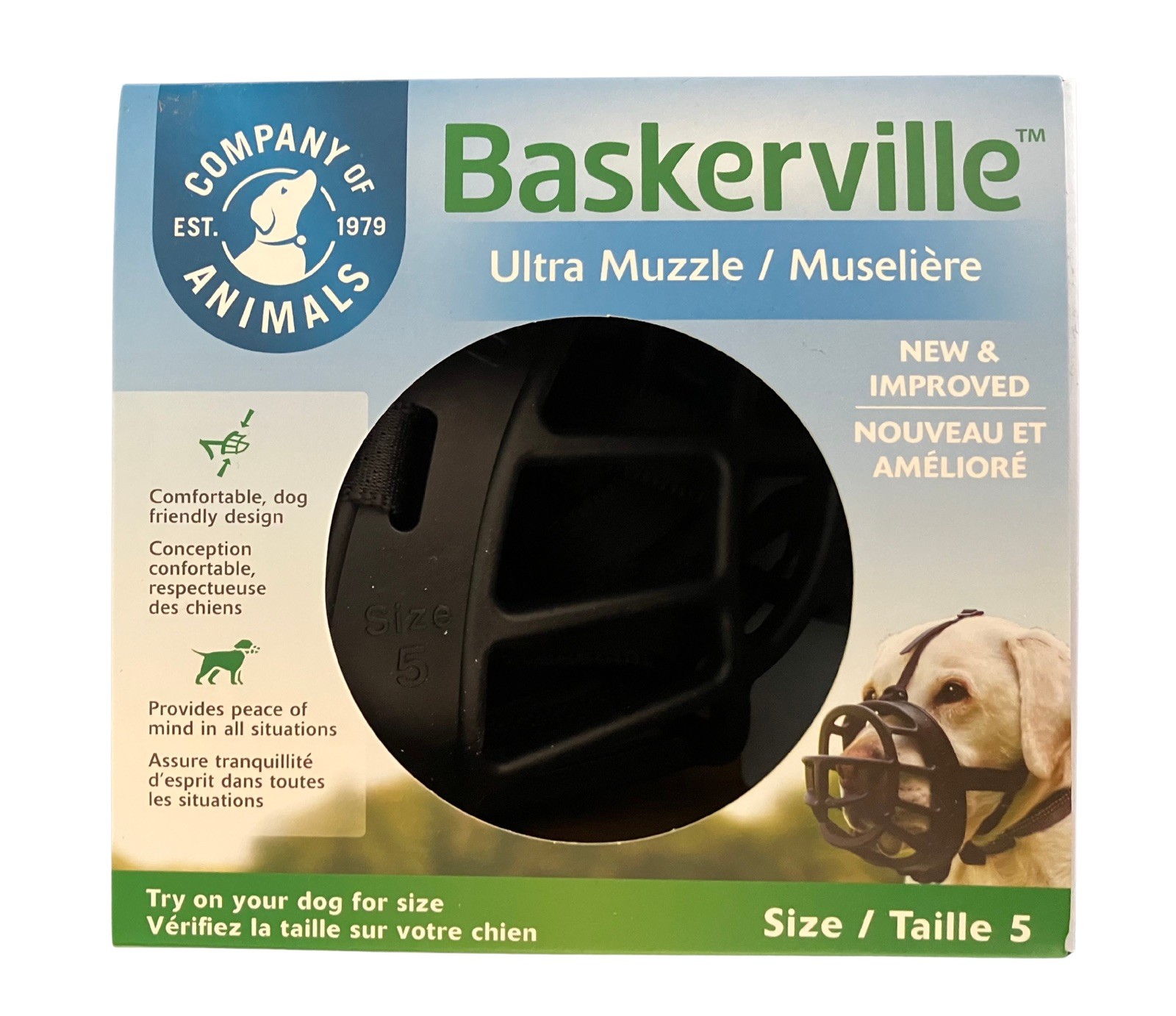 BASKERVILLE ULTRA MUZZLE - Patented Humane Design, Breathable, Dog 5, Black