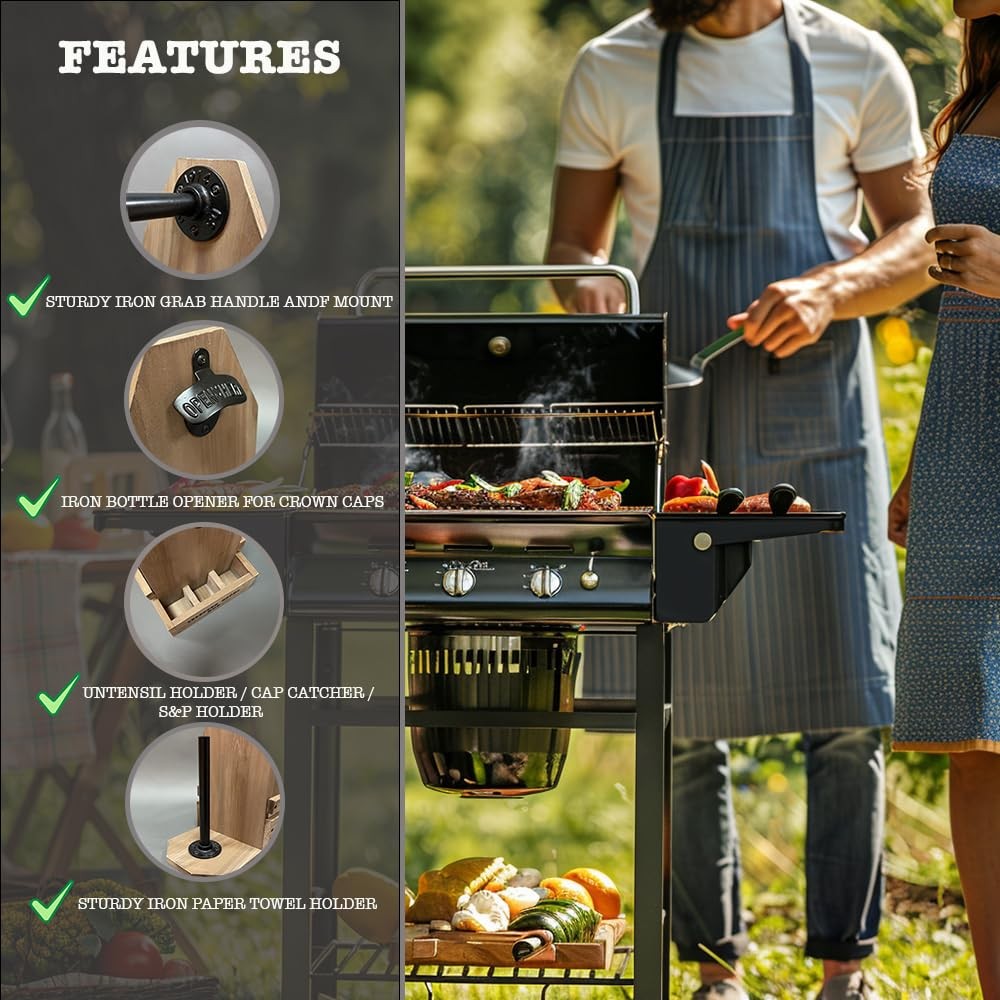 Wooden Grill Caddy Organizer - Versatile BBQ for Outdoor grill - brown