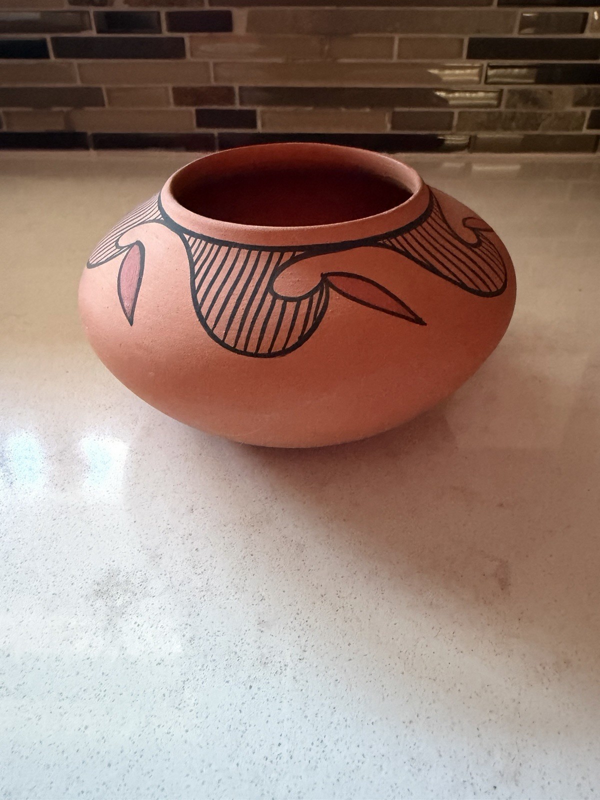 1982 Native American Clay Pot Tigua Signed G. H. 5.5" X 5"