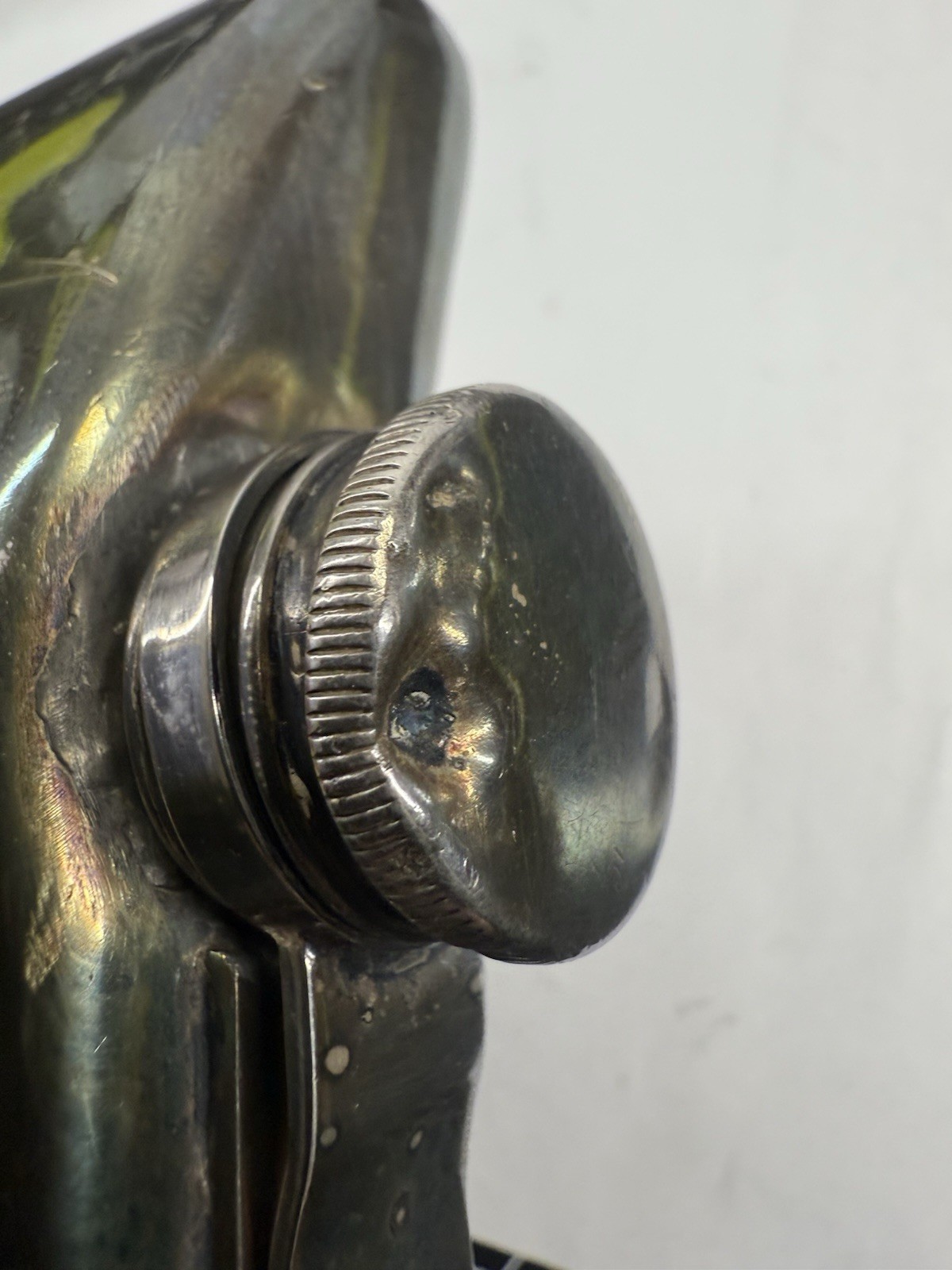 Dented / Damaged MERIDEN B SILVER PLATE Whiskey Flask - Golf Monogram