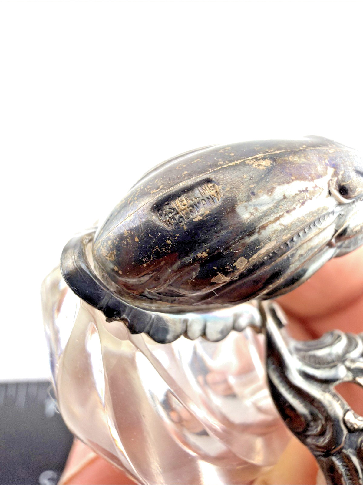 Pair Vintage Sterling Silver and Glass Table Salt Swans R Sterling West Germany