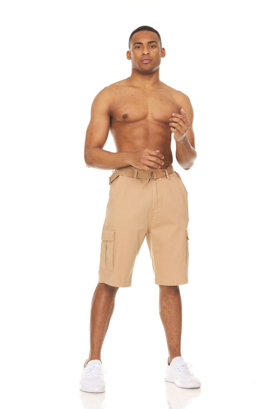 2 PACK: Men’s Cargo Shorts Casual Cotton Twill Multi Pockets Lightweight Belted