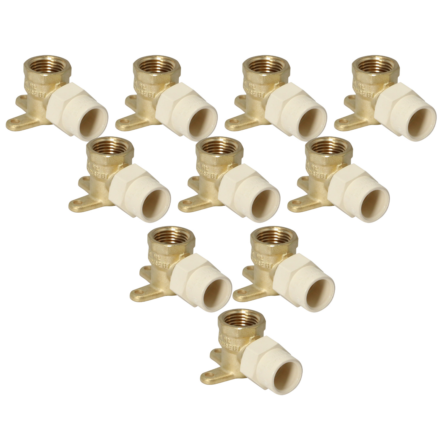 10 Pack XFITTING 1/2" Female NPT X 1/2" CPVC Drop Ear Elbow , Lead Free Brass