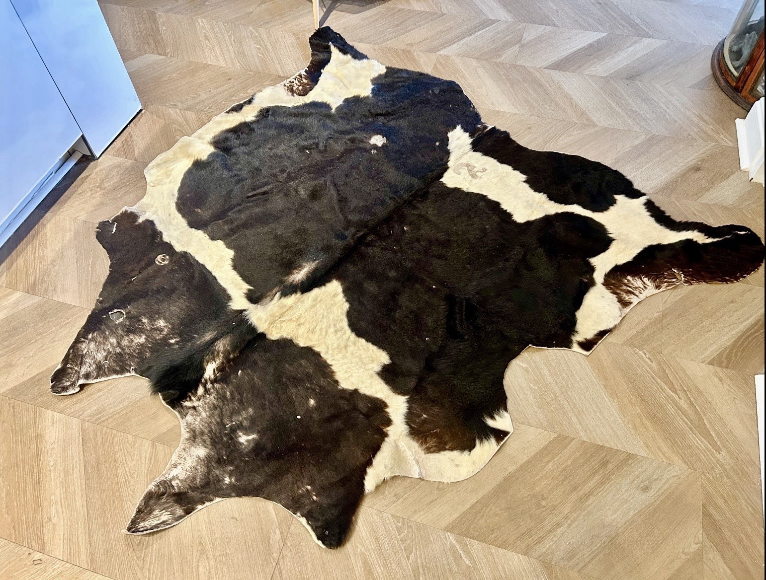 Vintage 1970 cowhide rugs, real, Not Reproduction Hides, Black And White