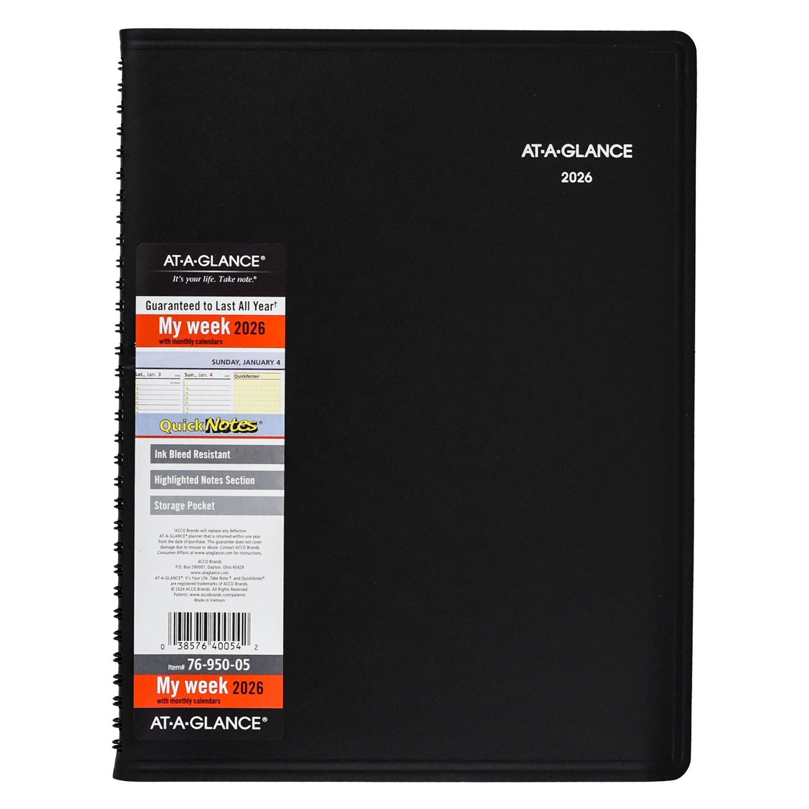 2026 At-A-Glance QuickNotes 76-950-05 Weekly Monthly Appointment Book, 8 x 11"