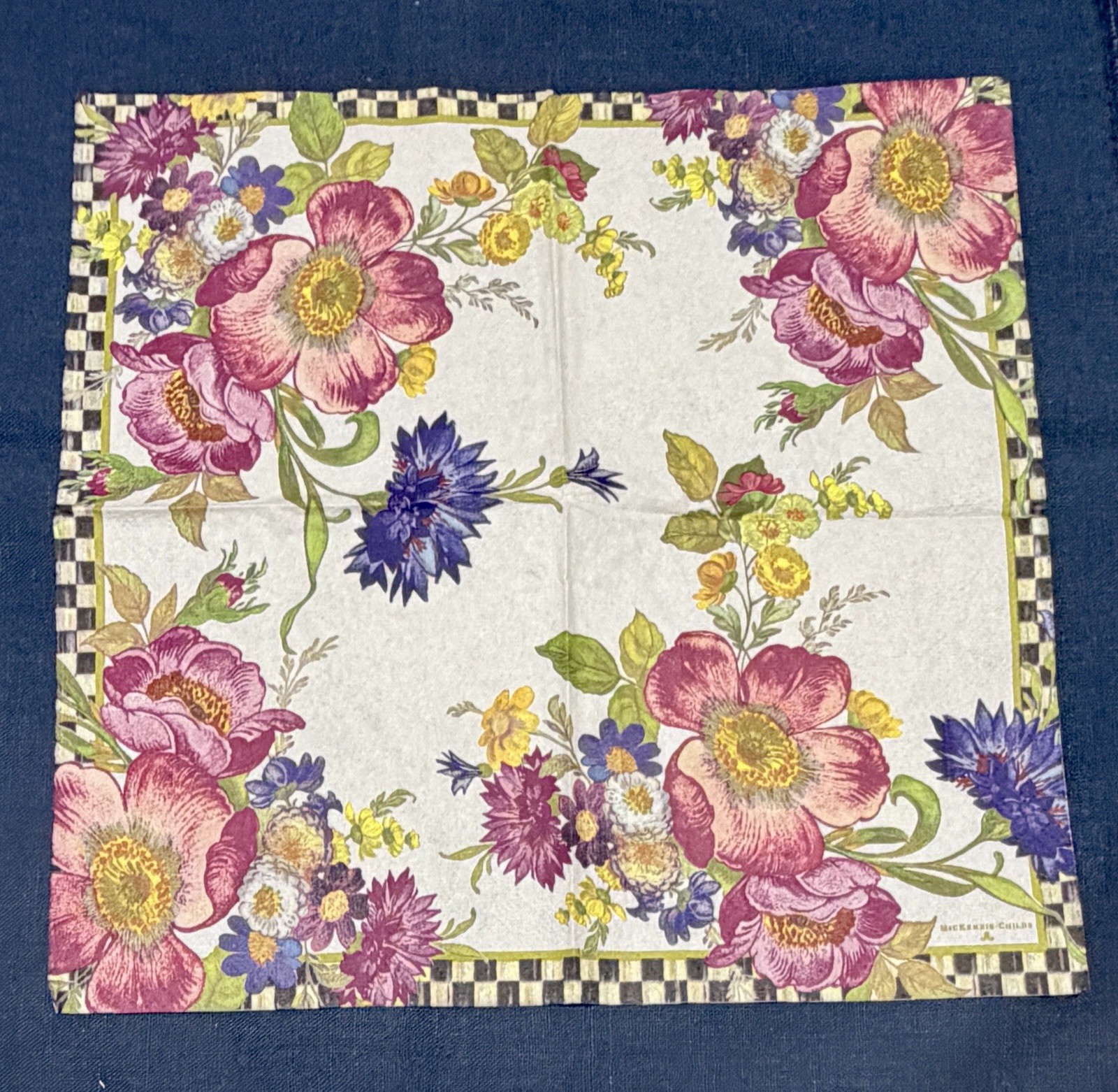 Mackenzie Childs White Flower Market Paper 5" Cocktail Napkin (1) for Decoupage